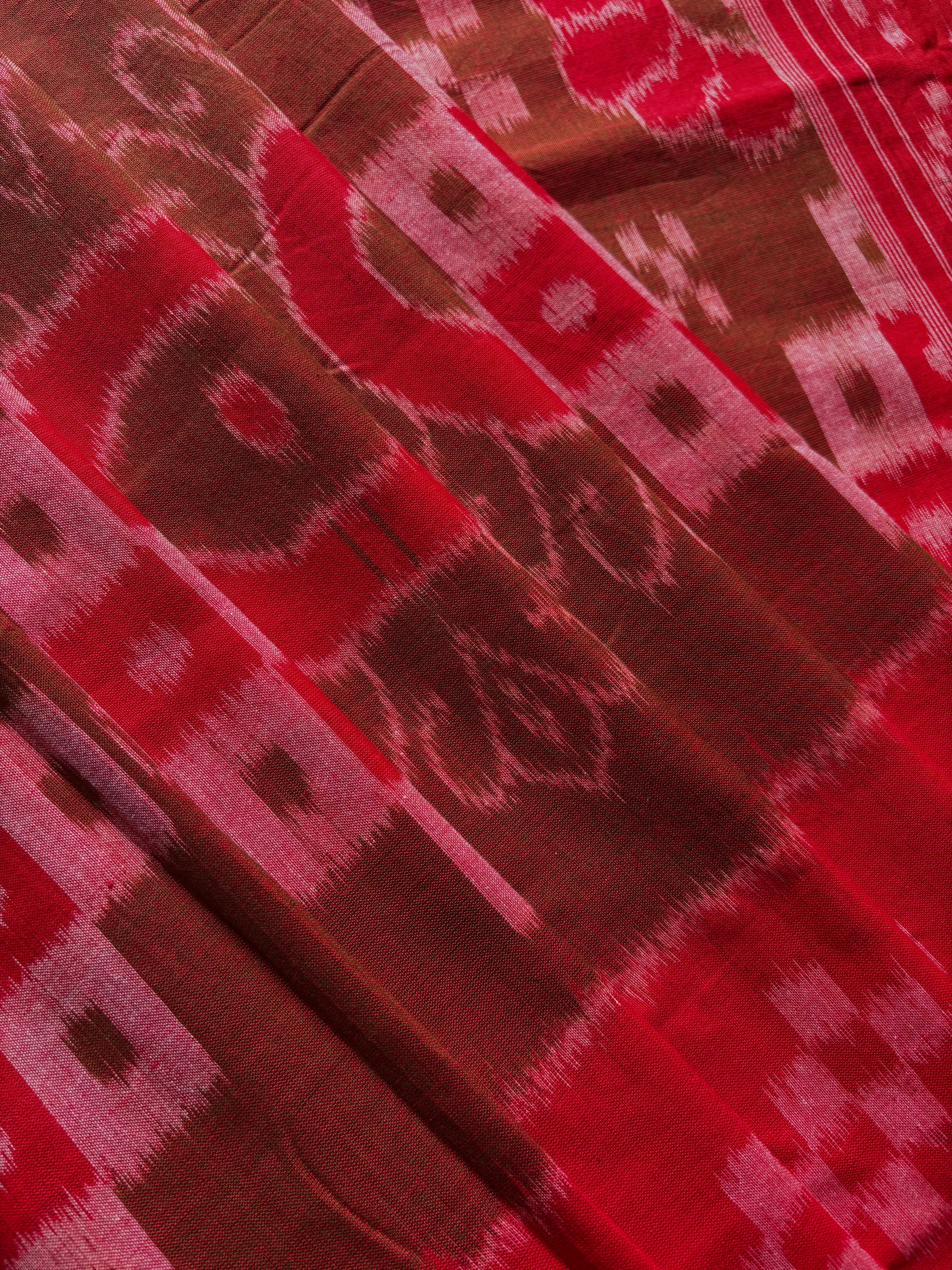Handwoven Green Red Dual Toned Cotton Odisha Ikkat Saree