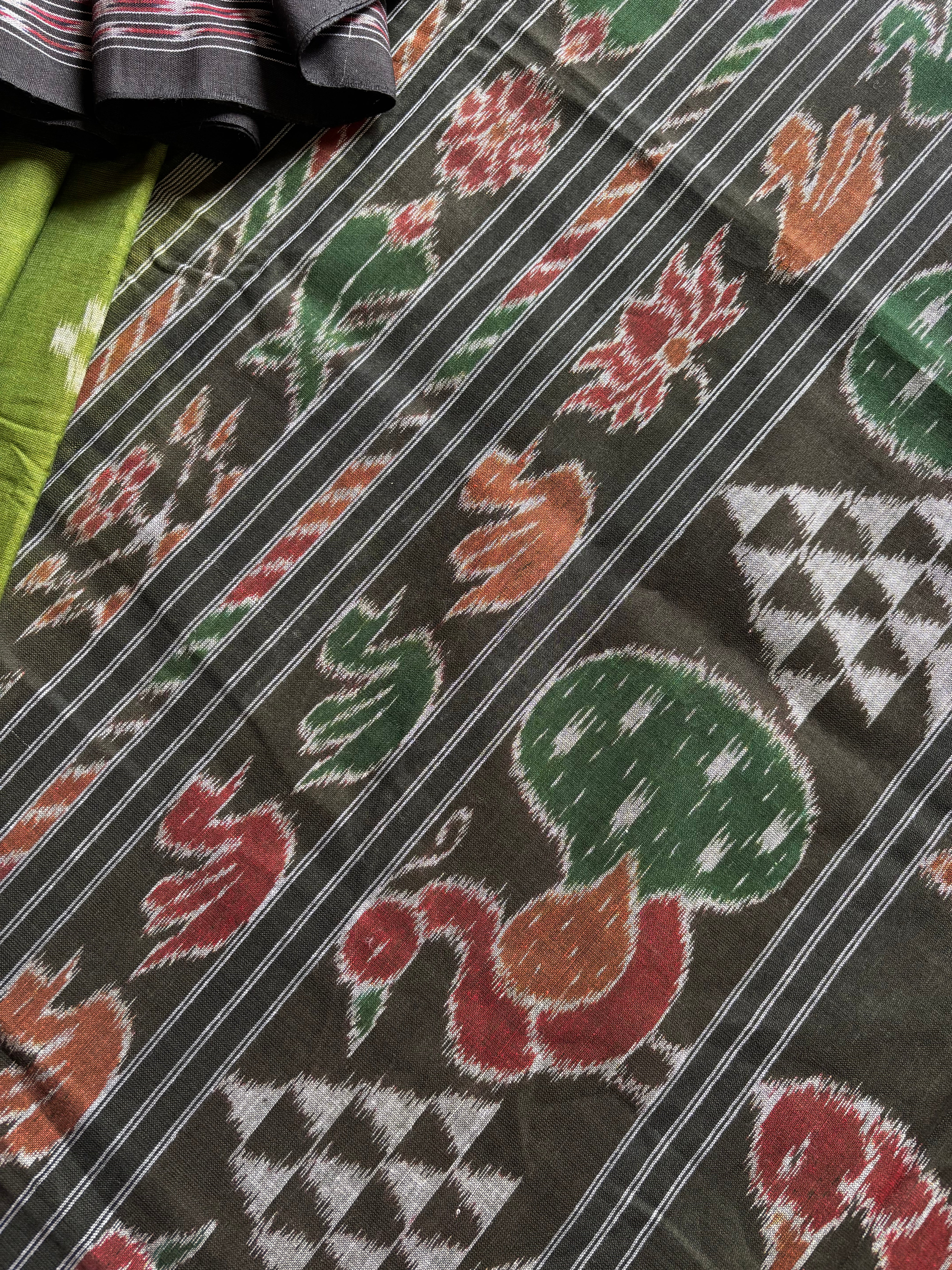 Handwoven Green Black Odisha Cotton Ikkat Saree