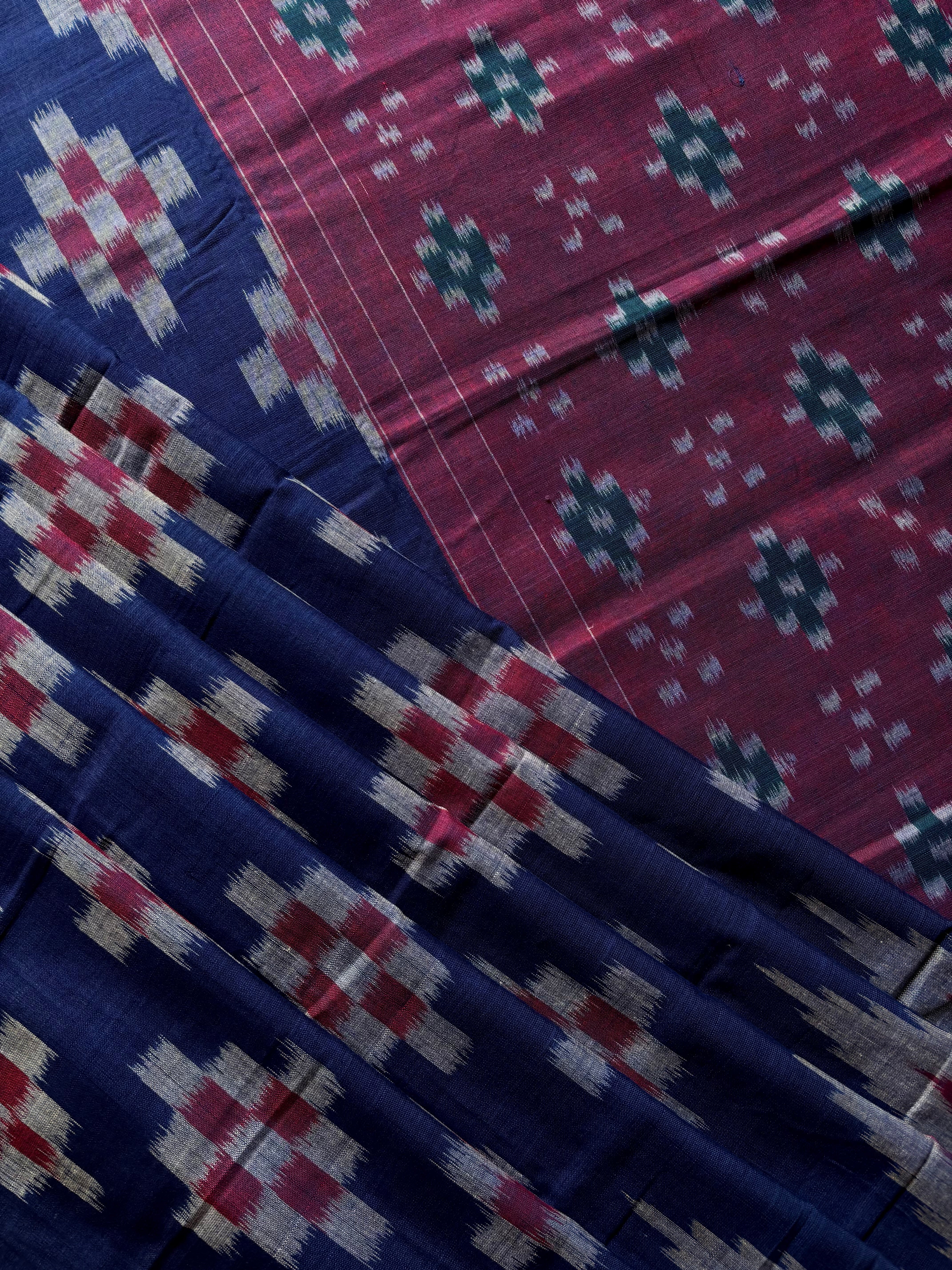 Handwoven Dark Blue Red Odisha Cotton Ikkat Saree
