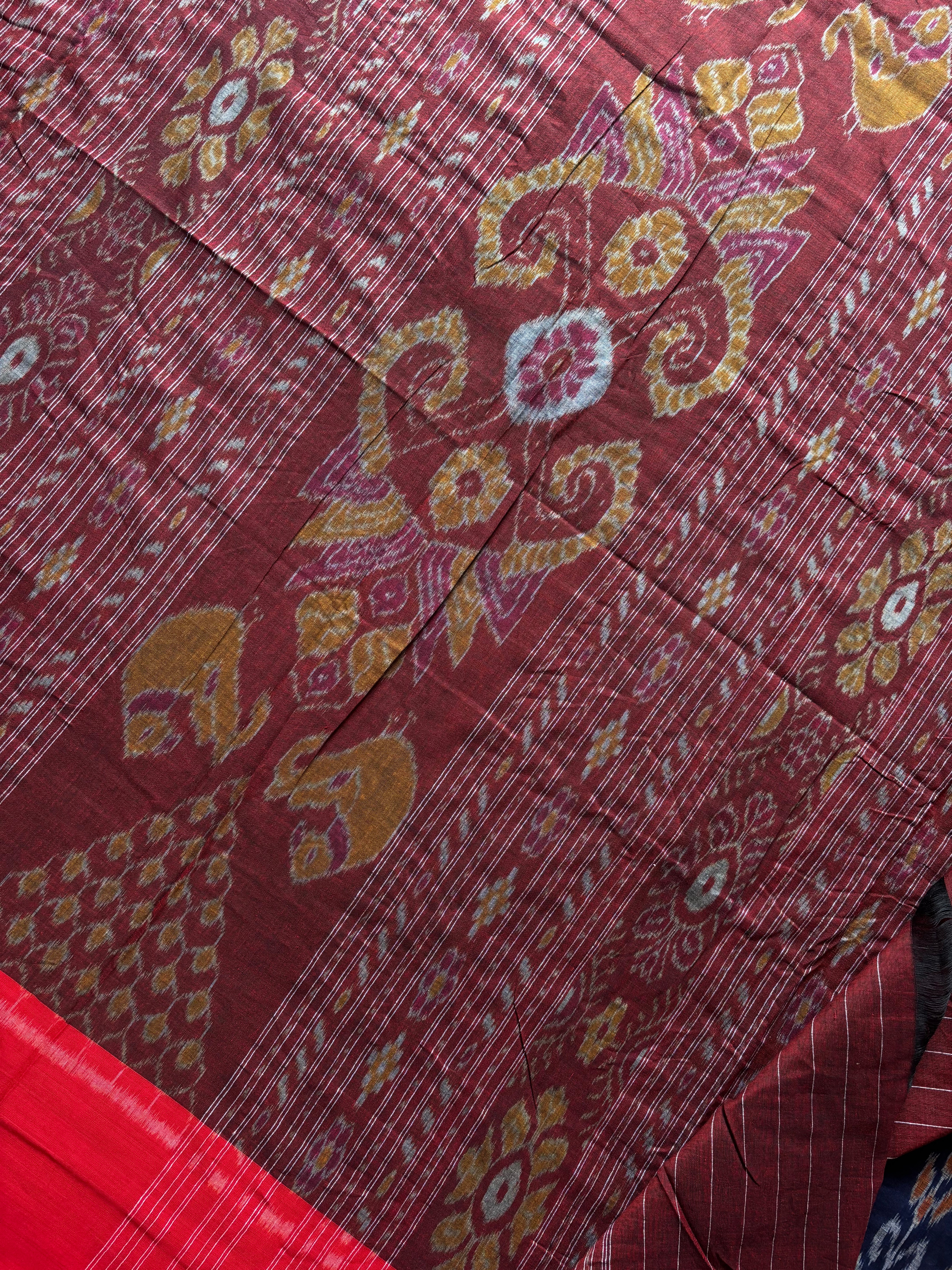 Handwoven Dark Navy Colour Odisha Cotton Ikkat Saree