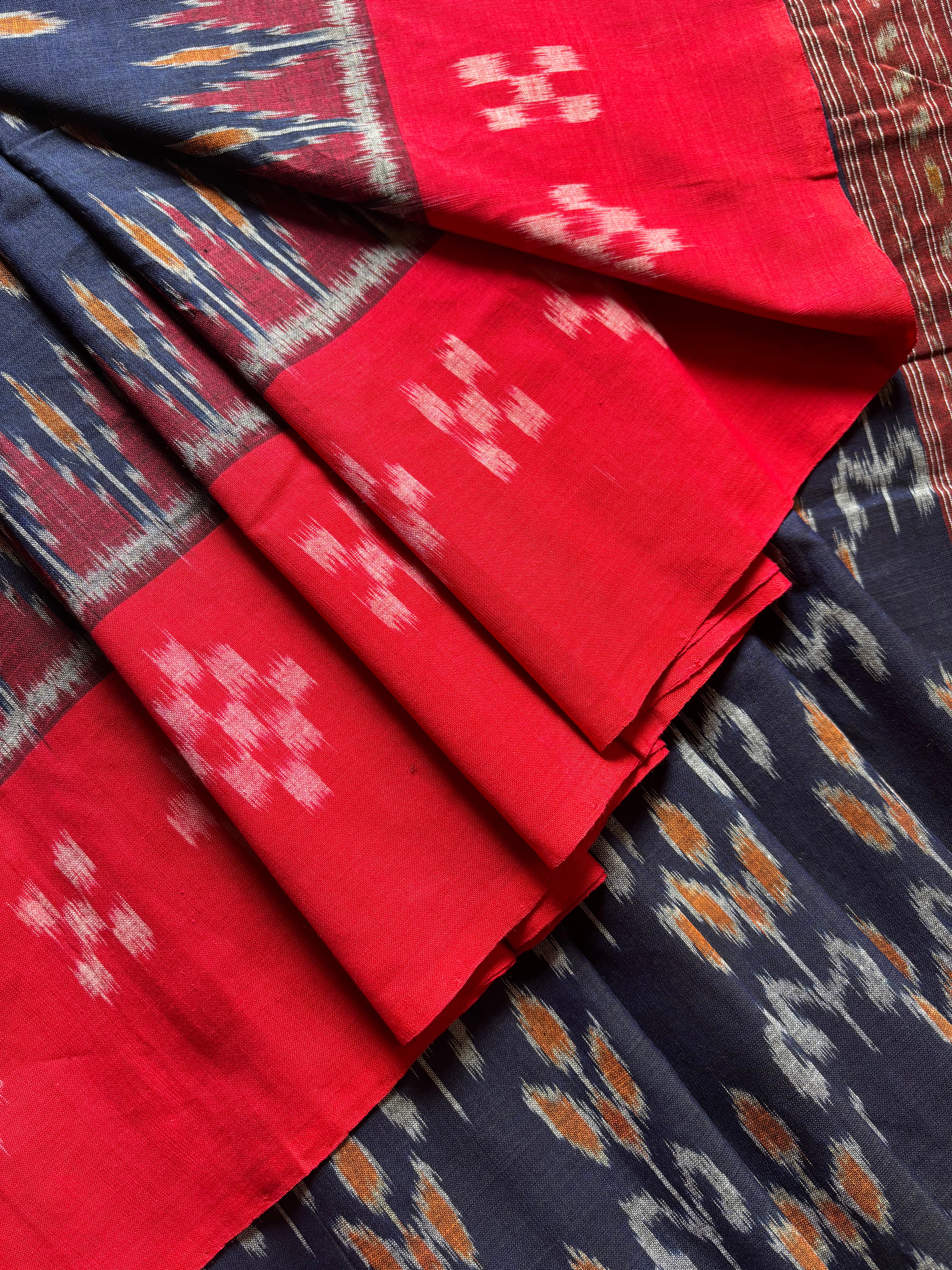 Handwoven Dark Navy Colour Odisha Cotton Ikkat Saree