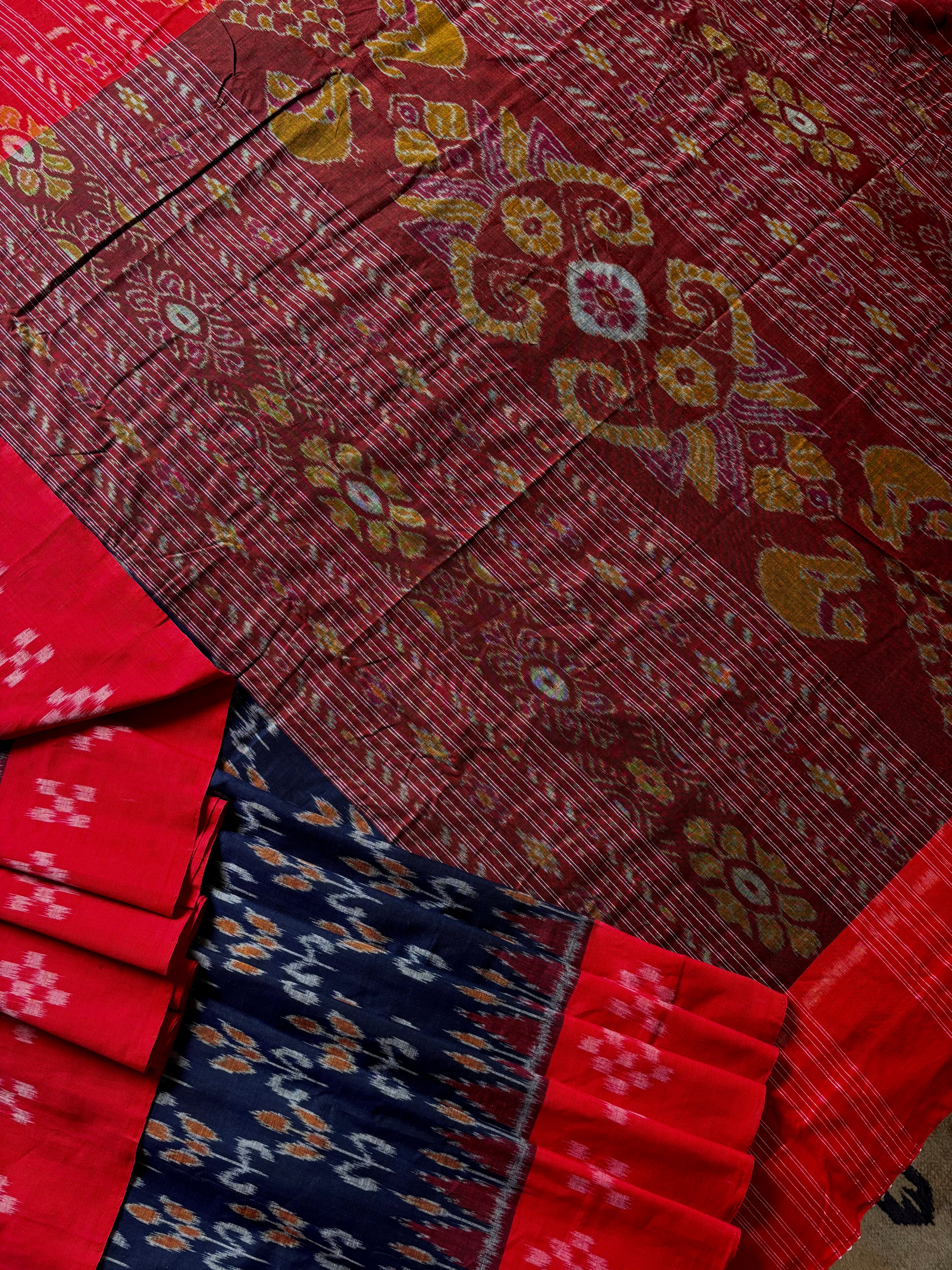 Handwoven Dark Navy Colour Odisha Cotton Ikkat Saree
