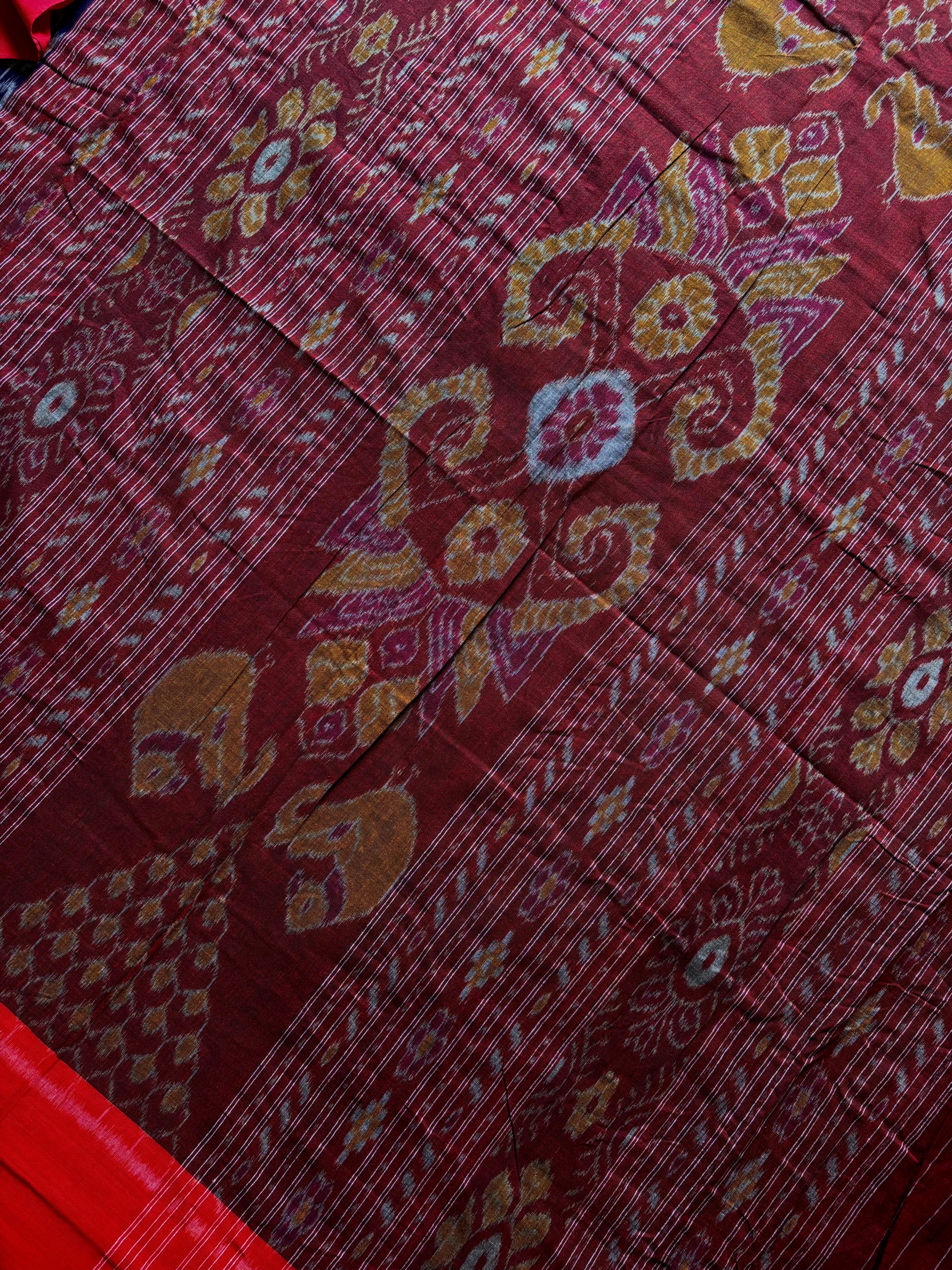 Handwoven Dark Navy Colour Odisha Cotton Ikkat Saree