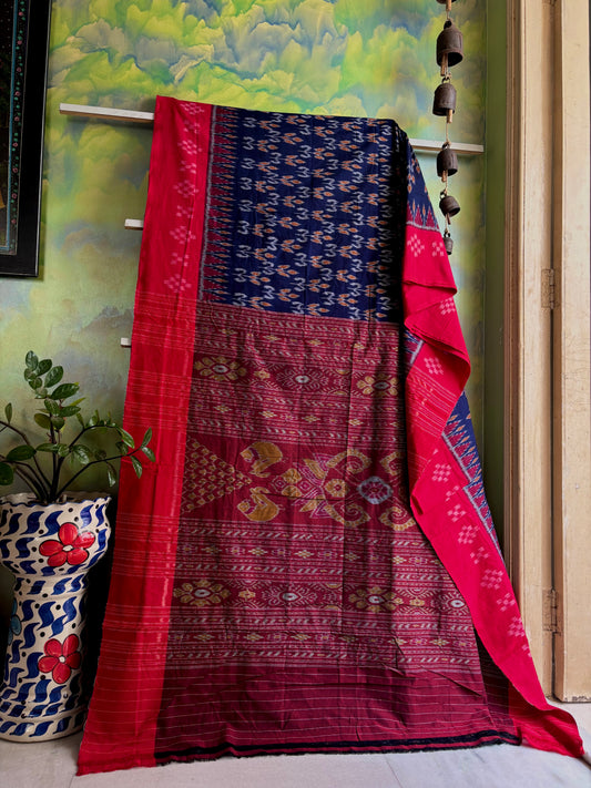 Handwoven Dark Navy Colour Odisha Cotton Ikkat Saree