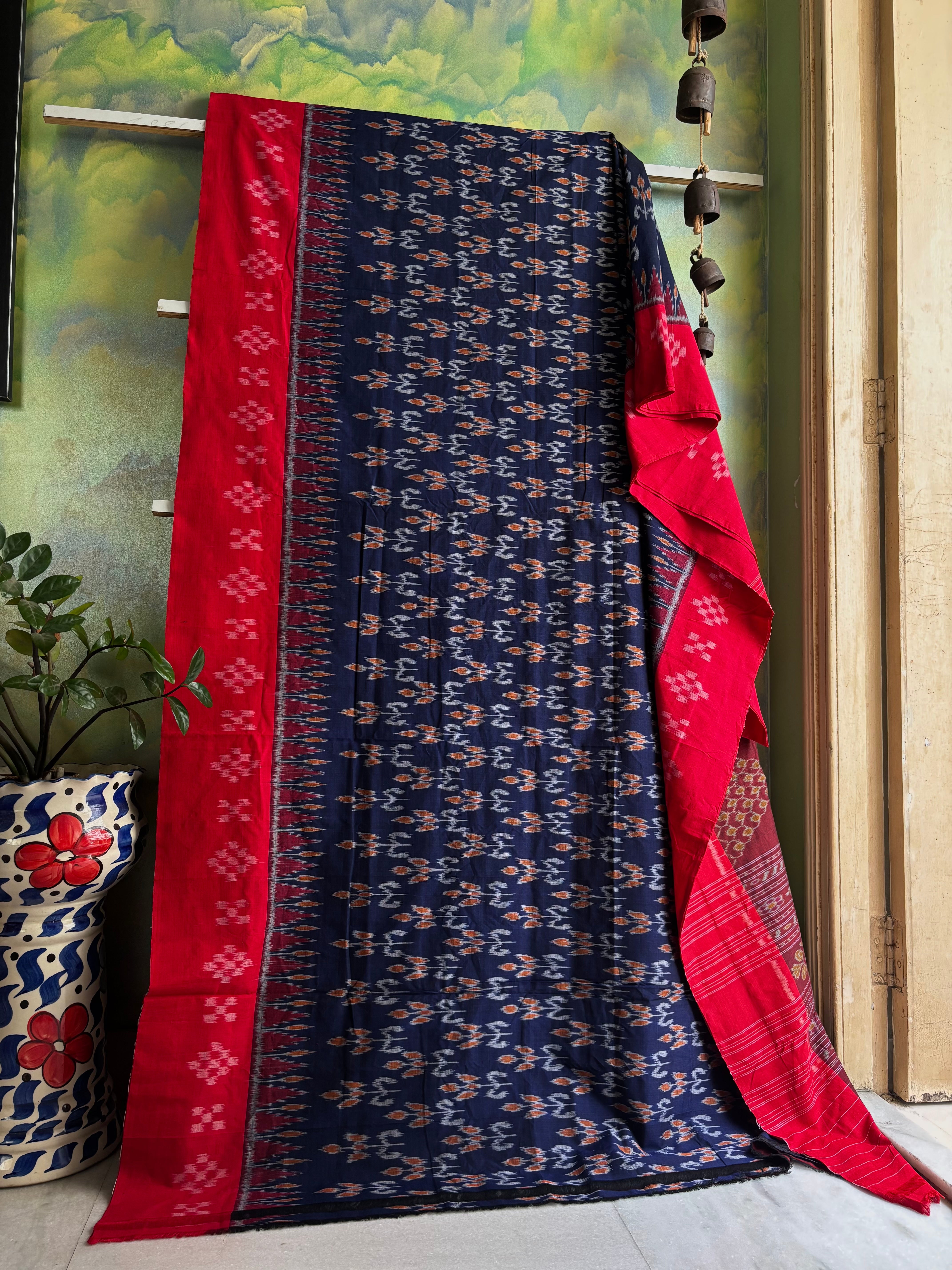 Handwoven Dark Navy Colour Odisha Cotton Ikkat Saree