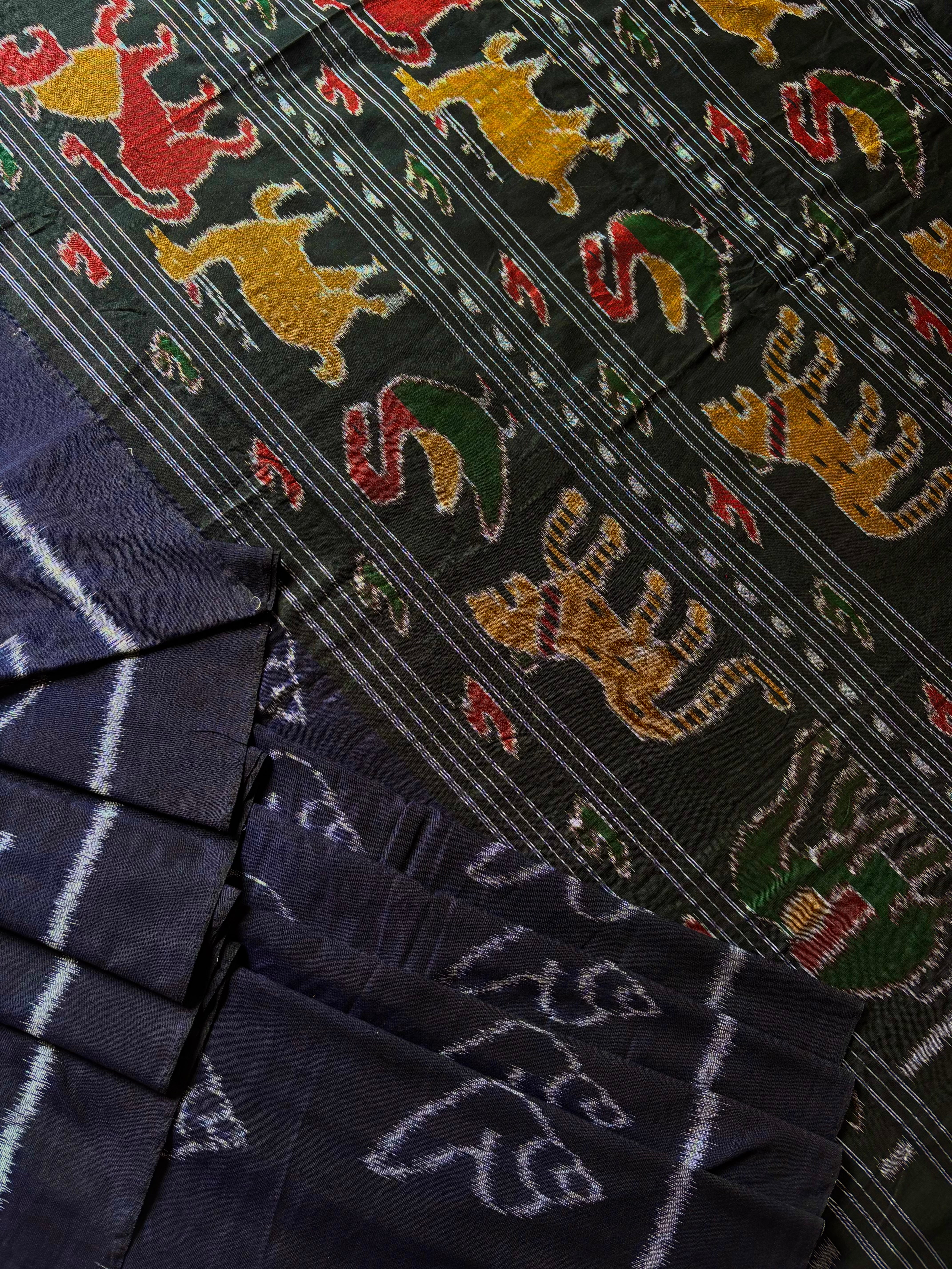 Handwoven Dark Midnight Blue Odisha Cotton Ikkat Saree