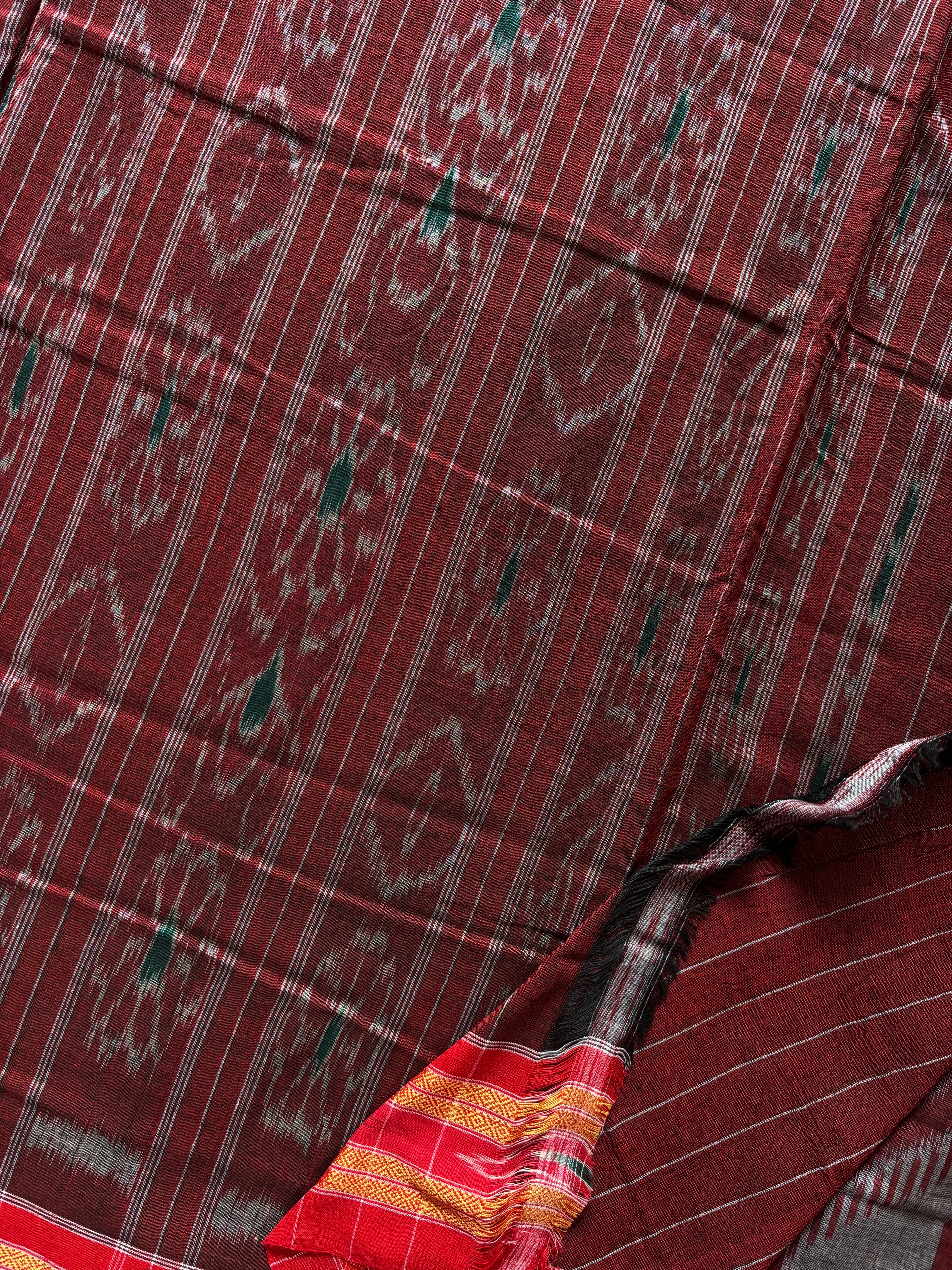 Handwoven Grey Red Odisha Cotton Ikkat Saree