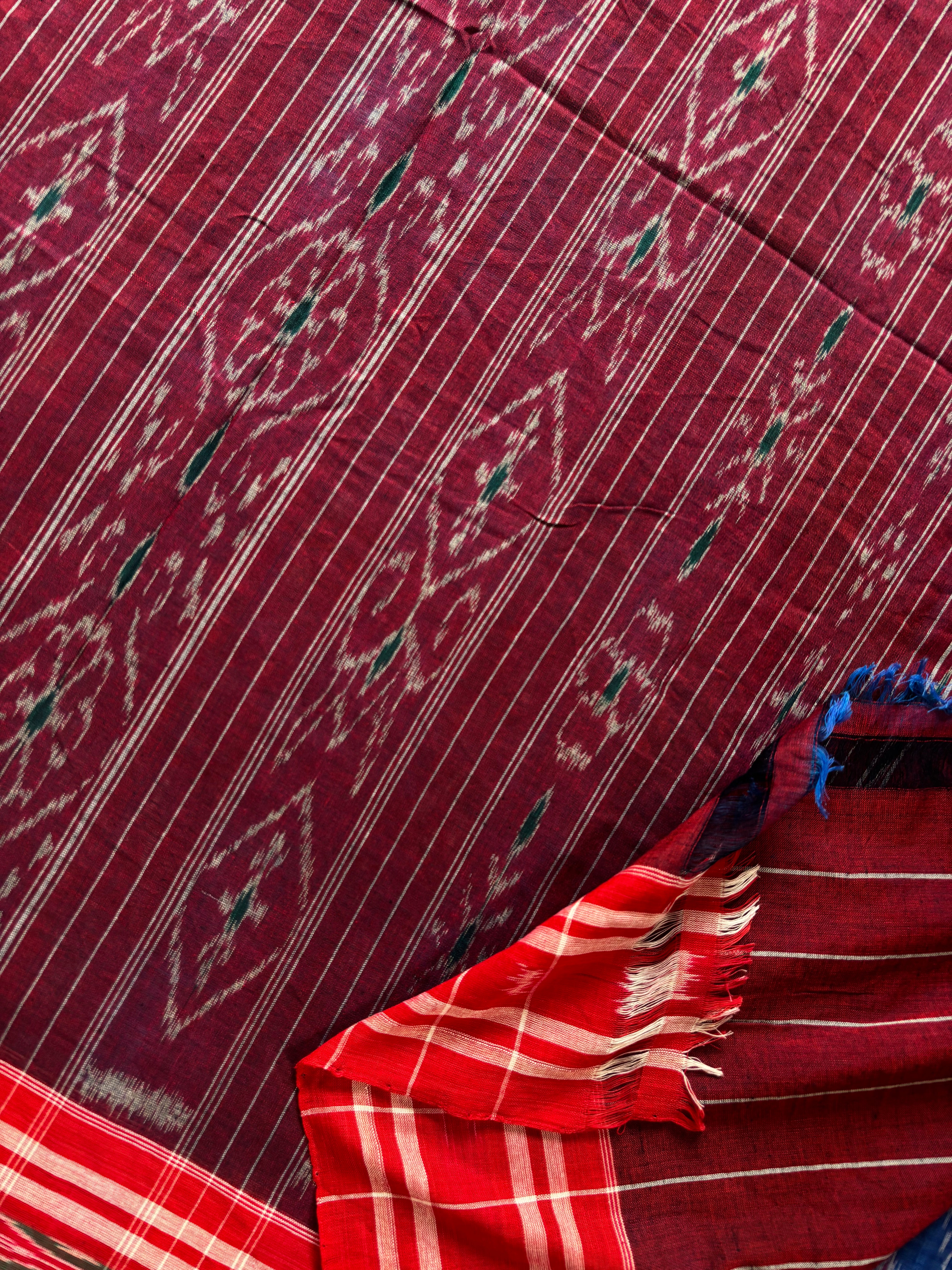 Handwoven Blue Red Odisha Ikkat Cotton Saree