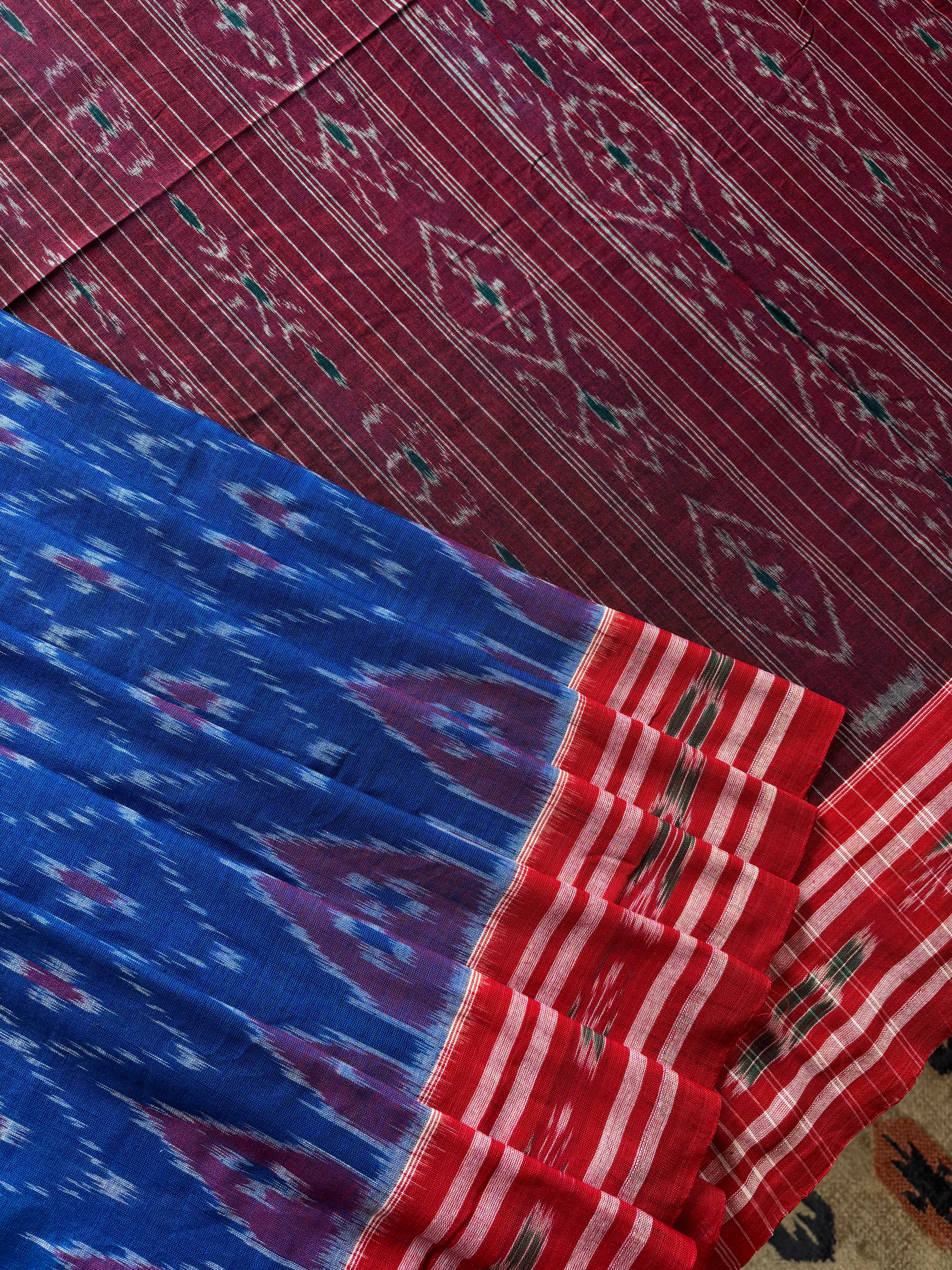 Handwoven Blue Red Odisha Ikkat Cotton Saree