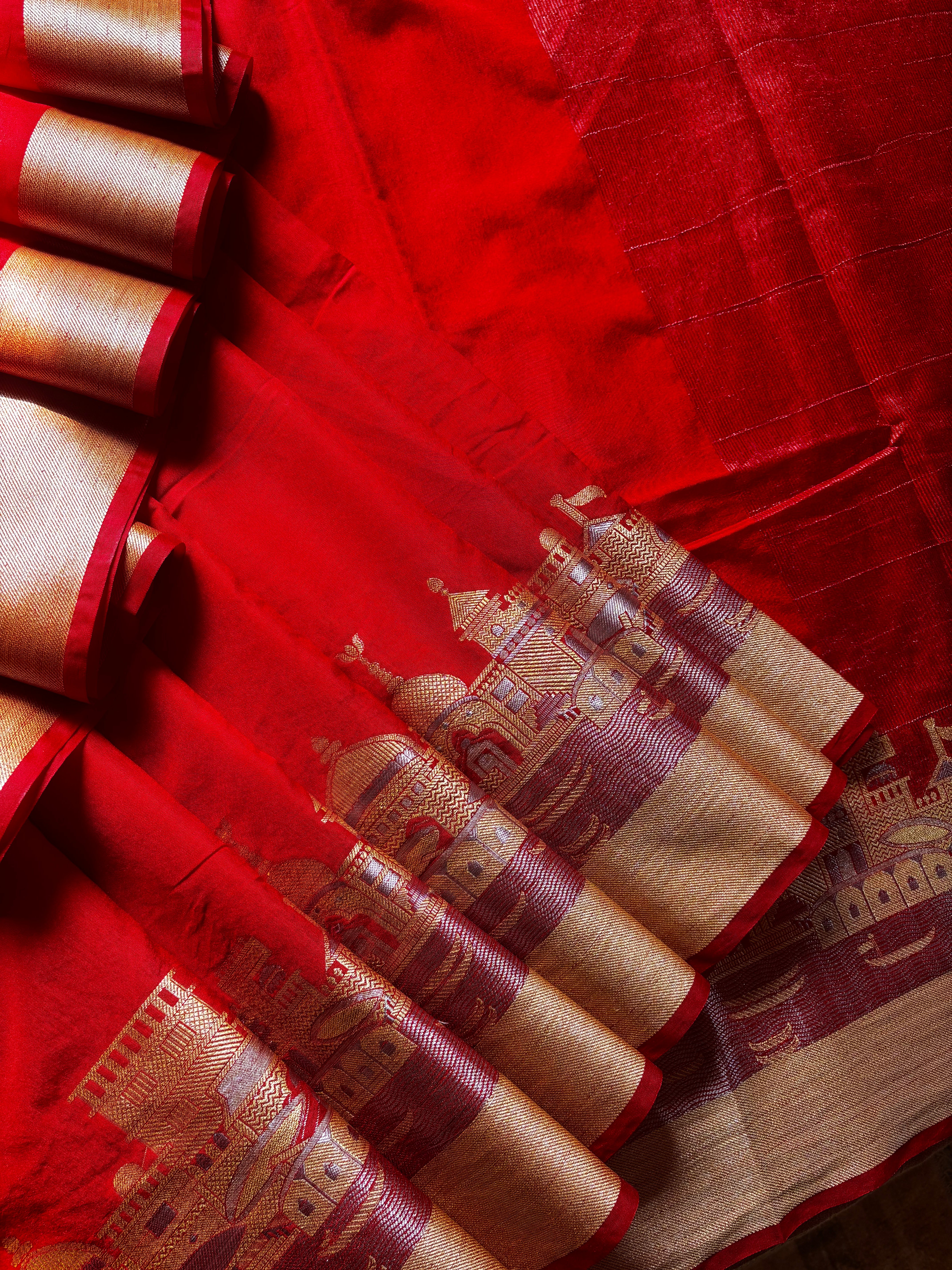 Tomato Red Benaras Ghat Saree