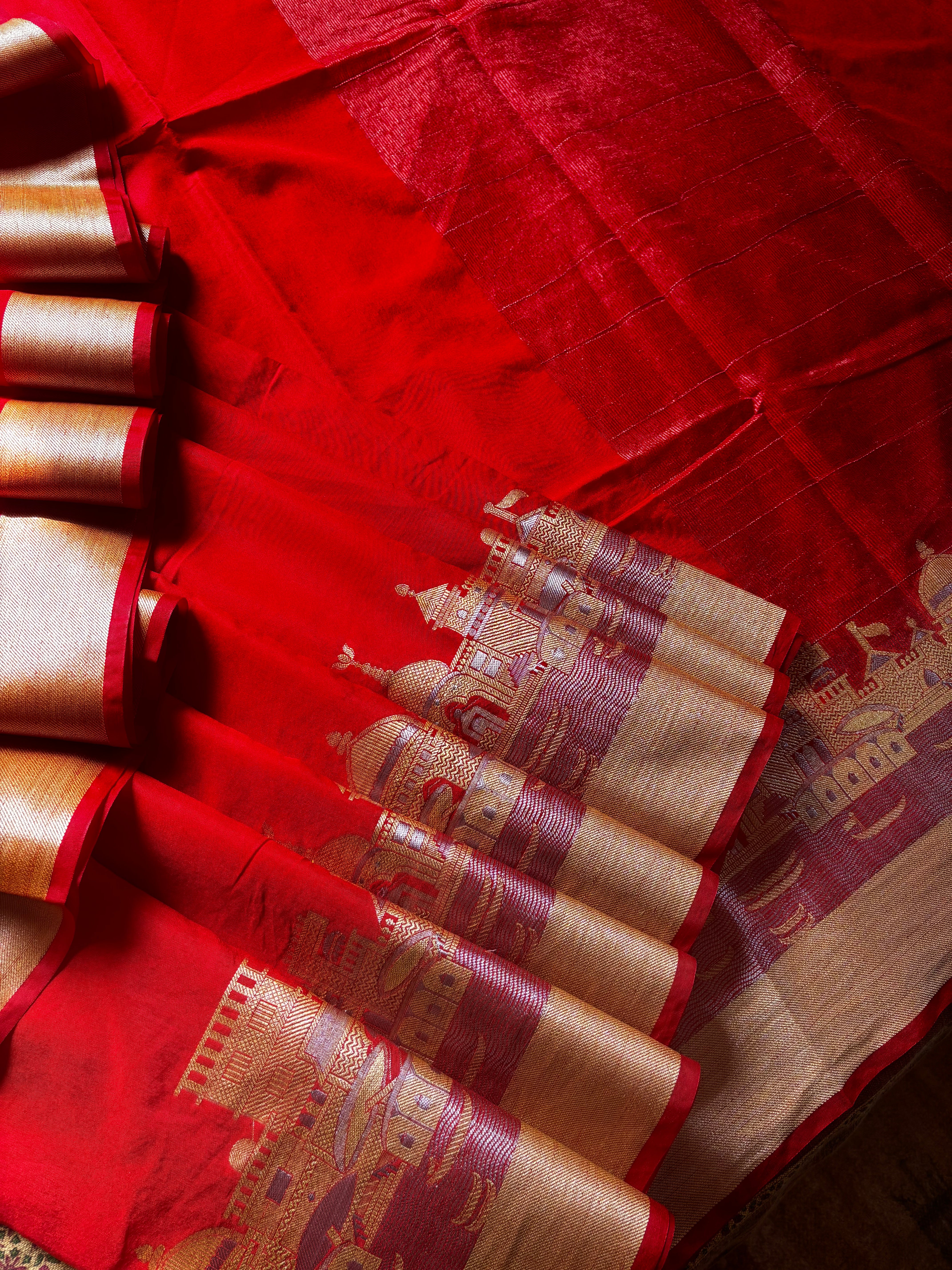 Tomato Red Benaras Ghat Saree