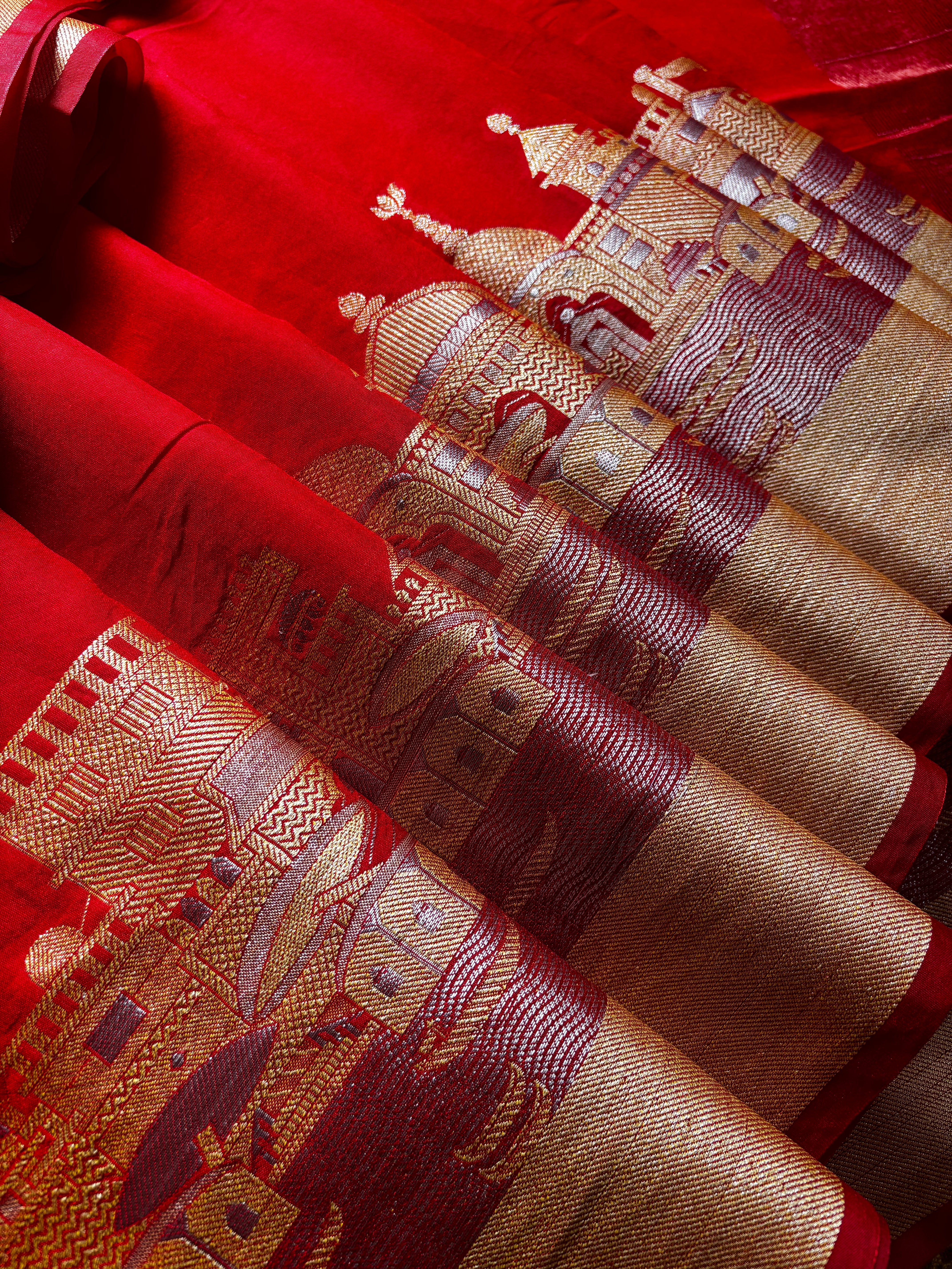 Tomato Red Benaras Ghat Saree