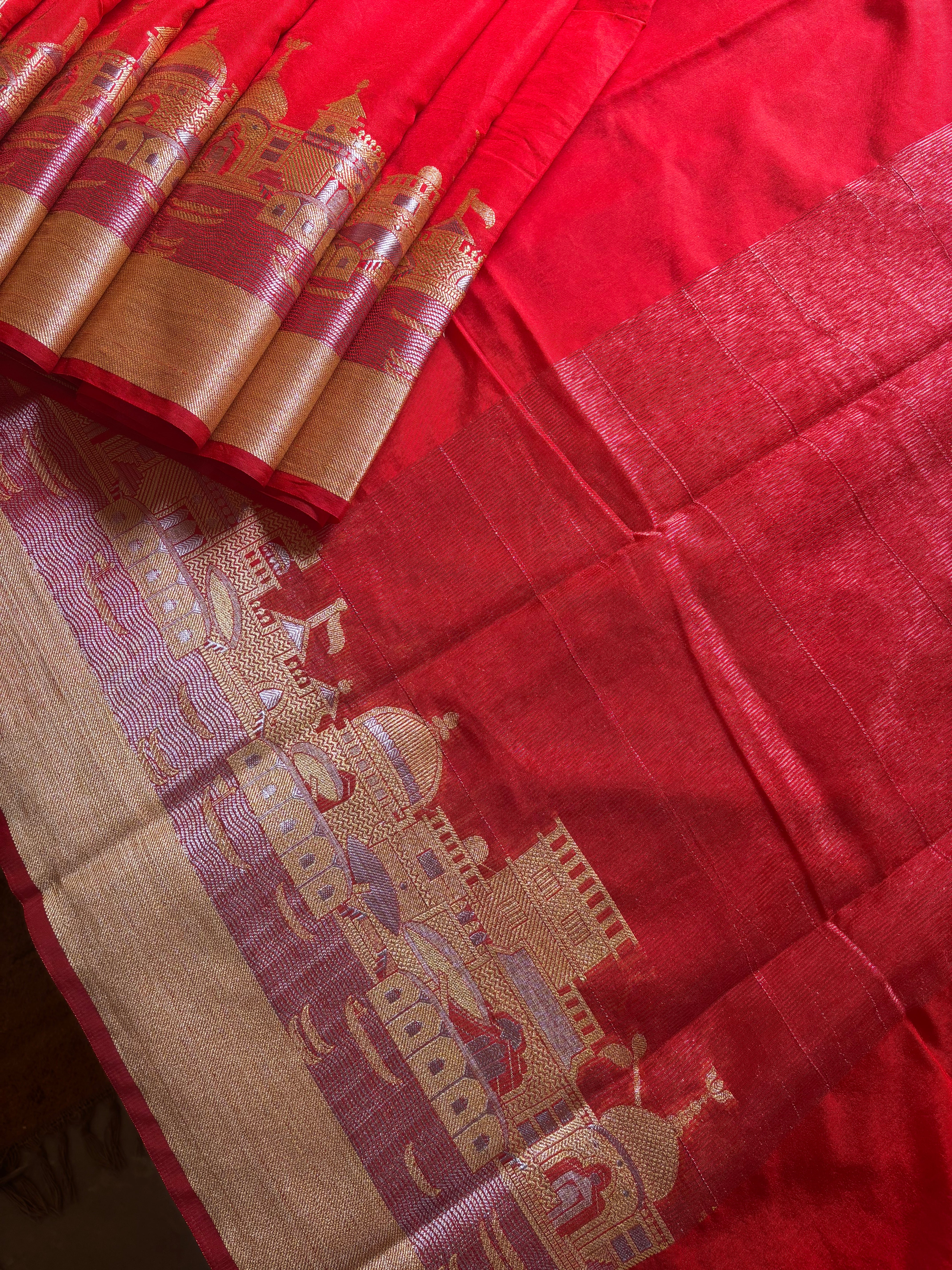 Tomato Red Benaras Ghat Saree