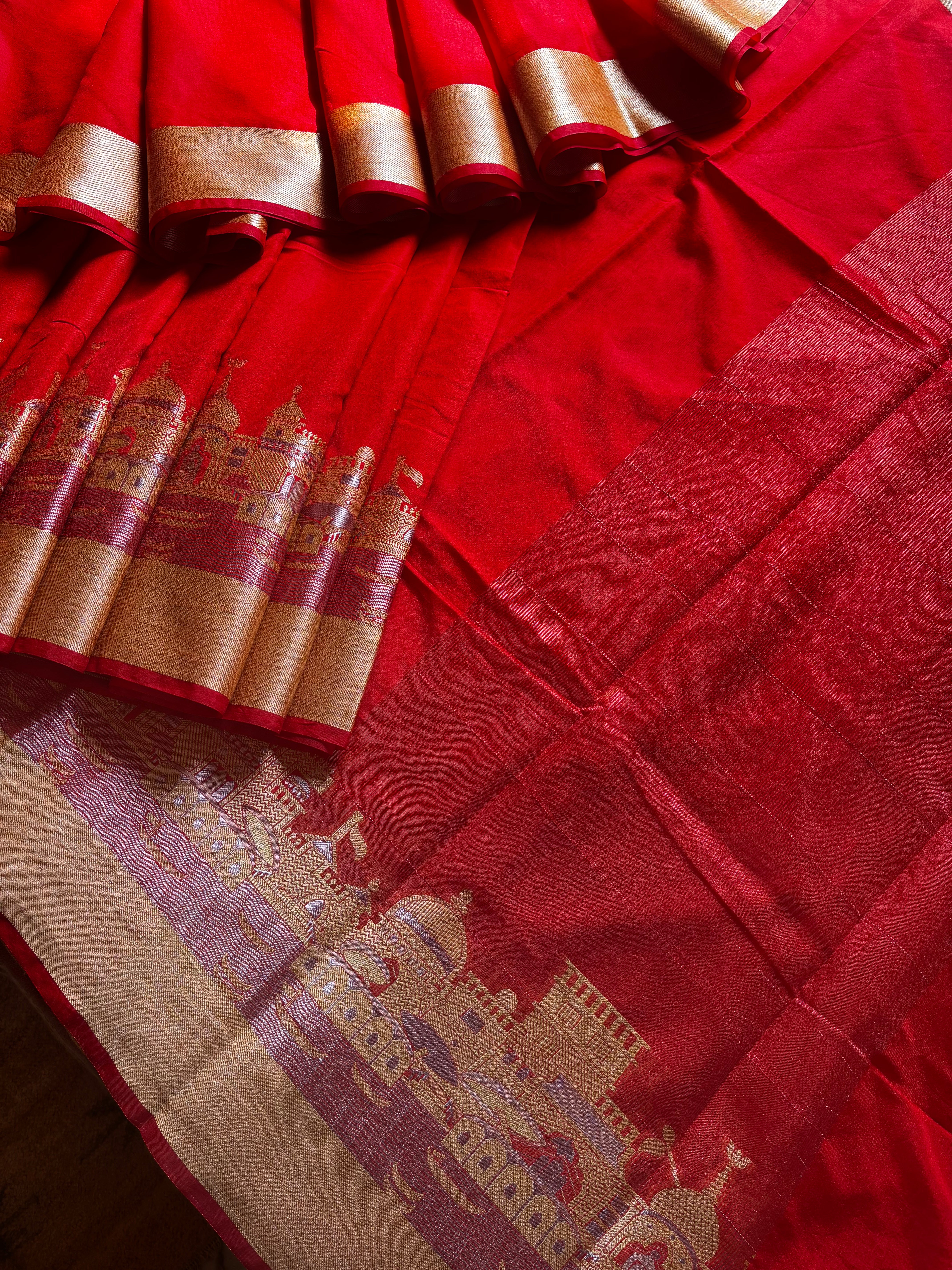 Tomato Red Benaras Ghat Saree