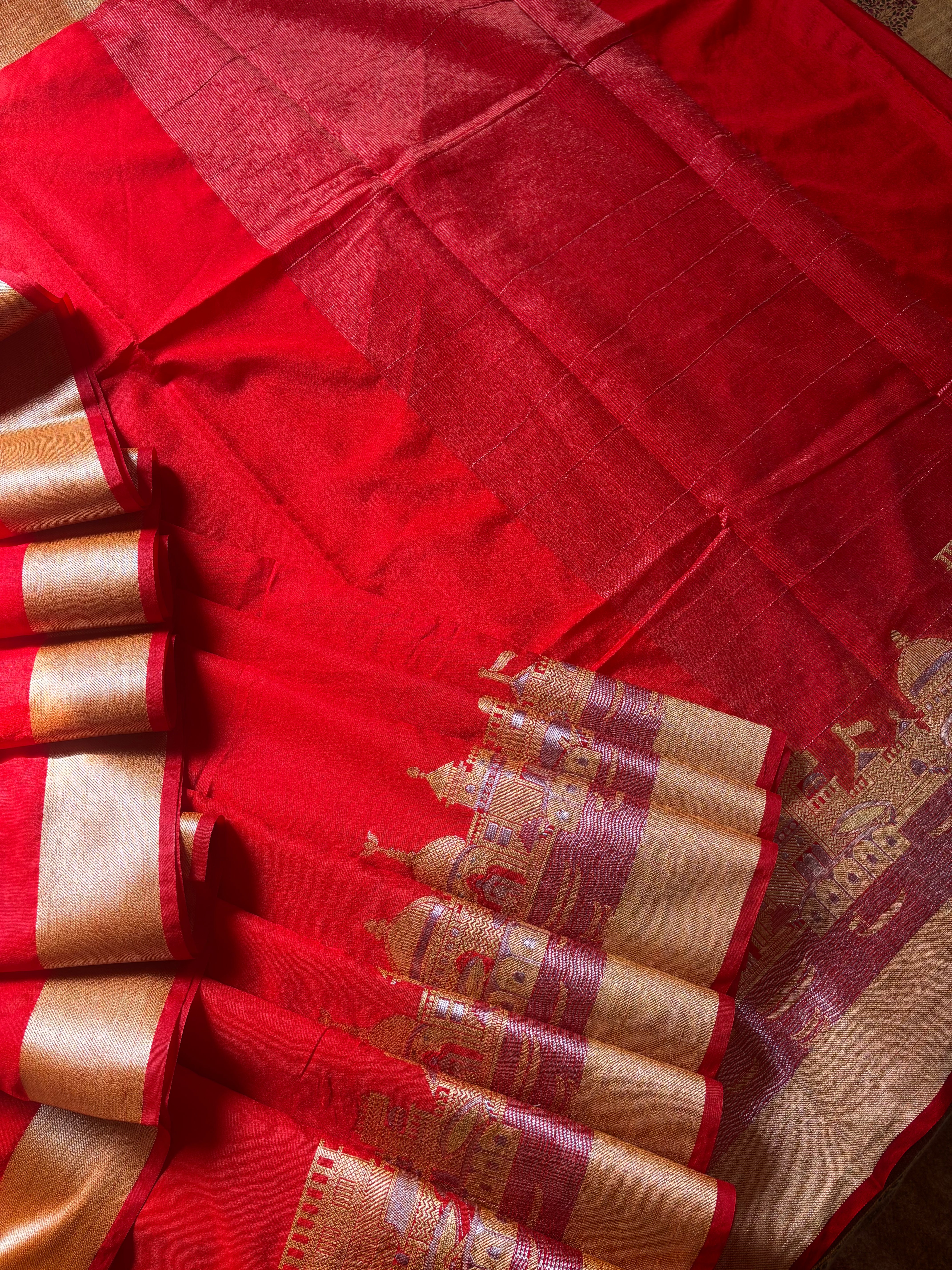 Tomato Red Benaras Ghat Saree