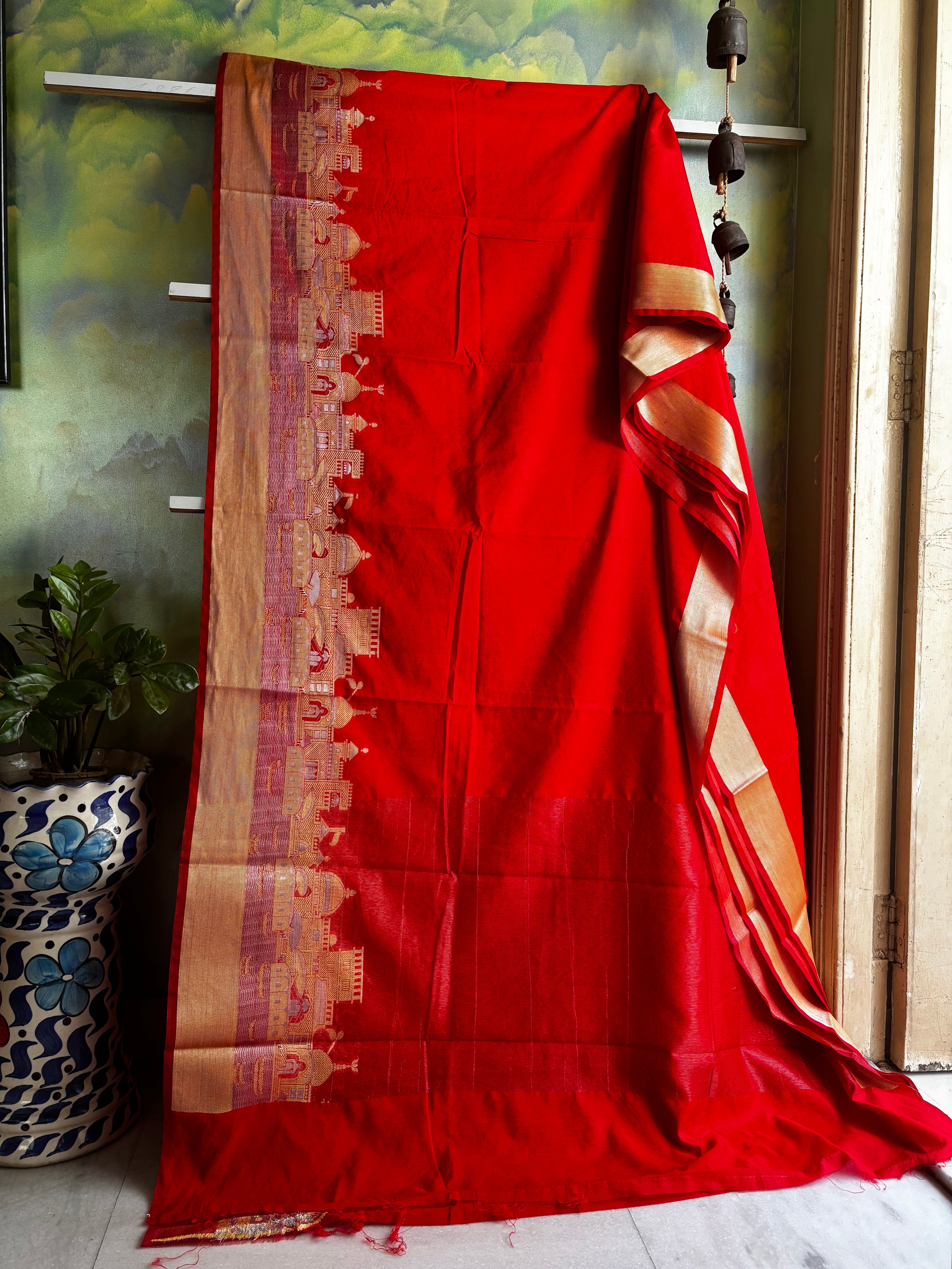 Tomato Red Benaras Ghat Saree