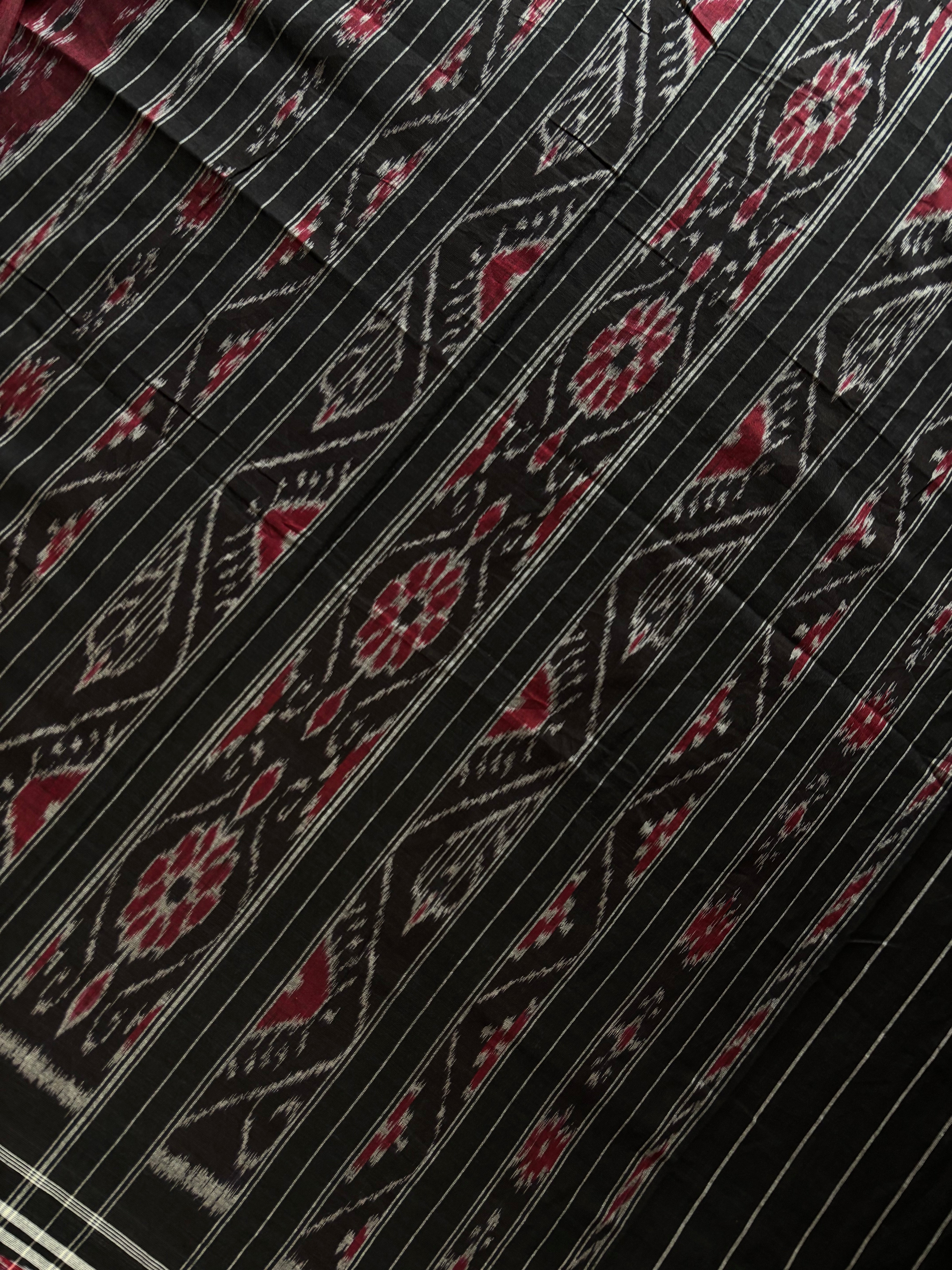 Handwoven Maroon Black Odisha Ikkat Cotton Saree