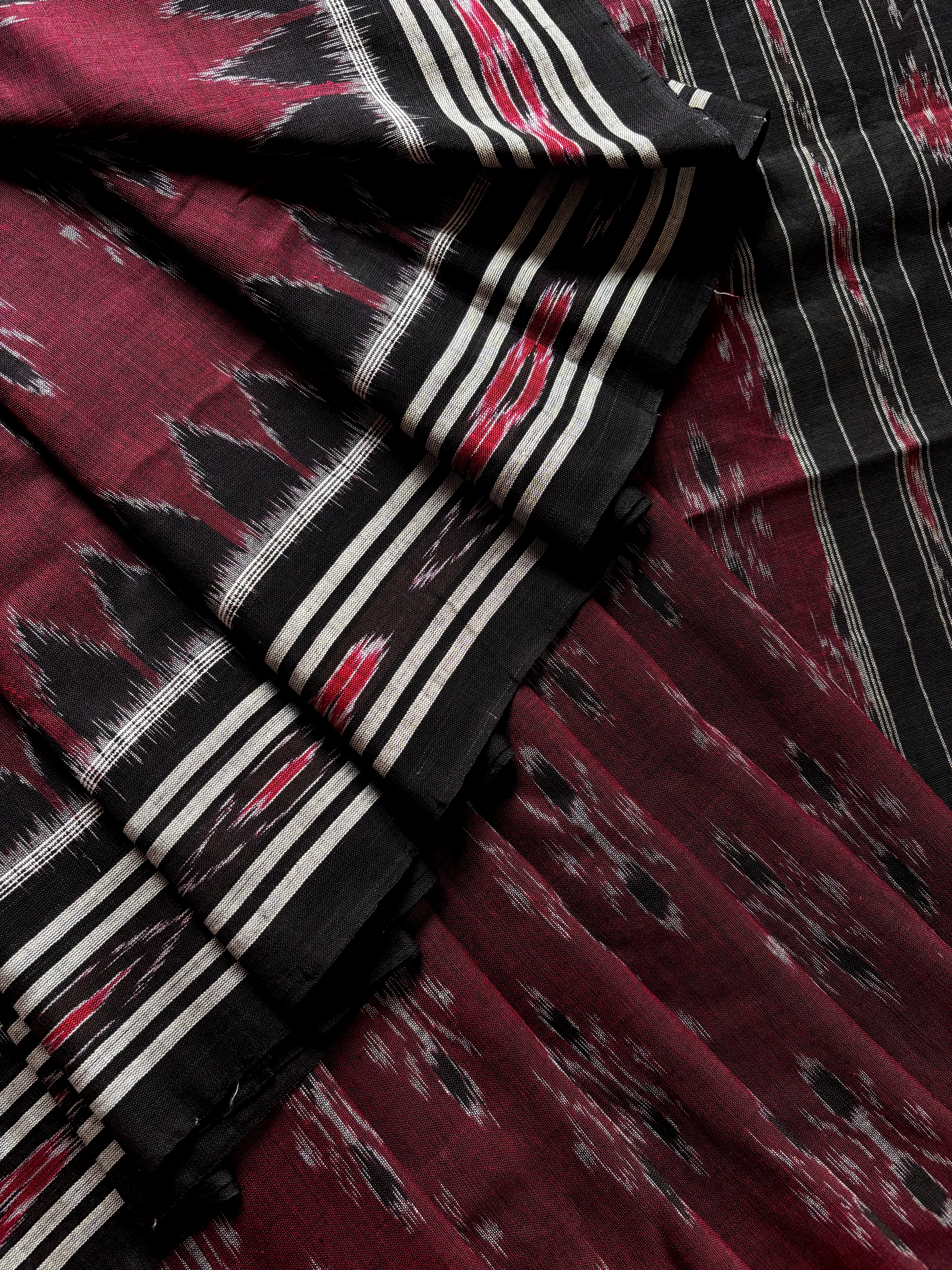 Handwoven Maroon Black Odisha Ikkat Cotton Saree