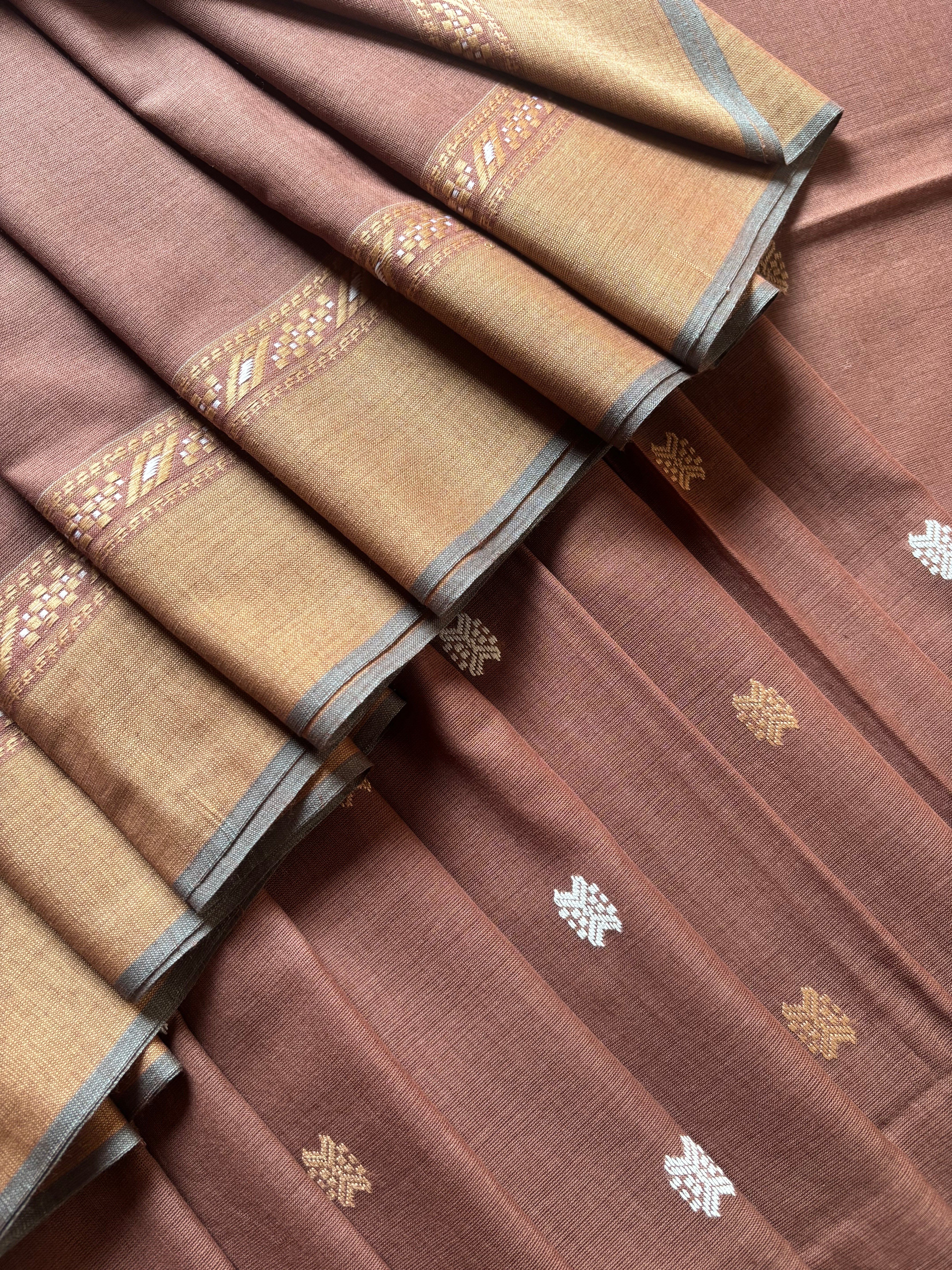 Handwoven Light Brown Phulia Cotton Saree