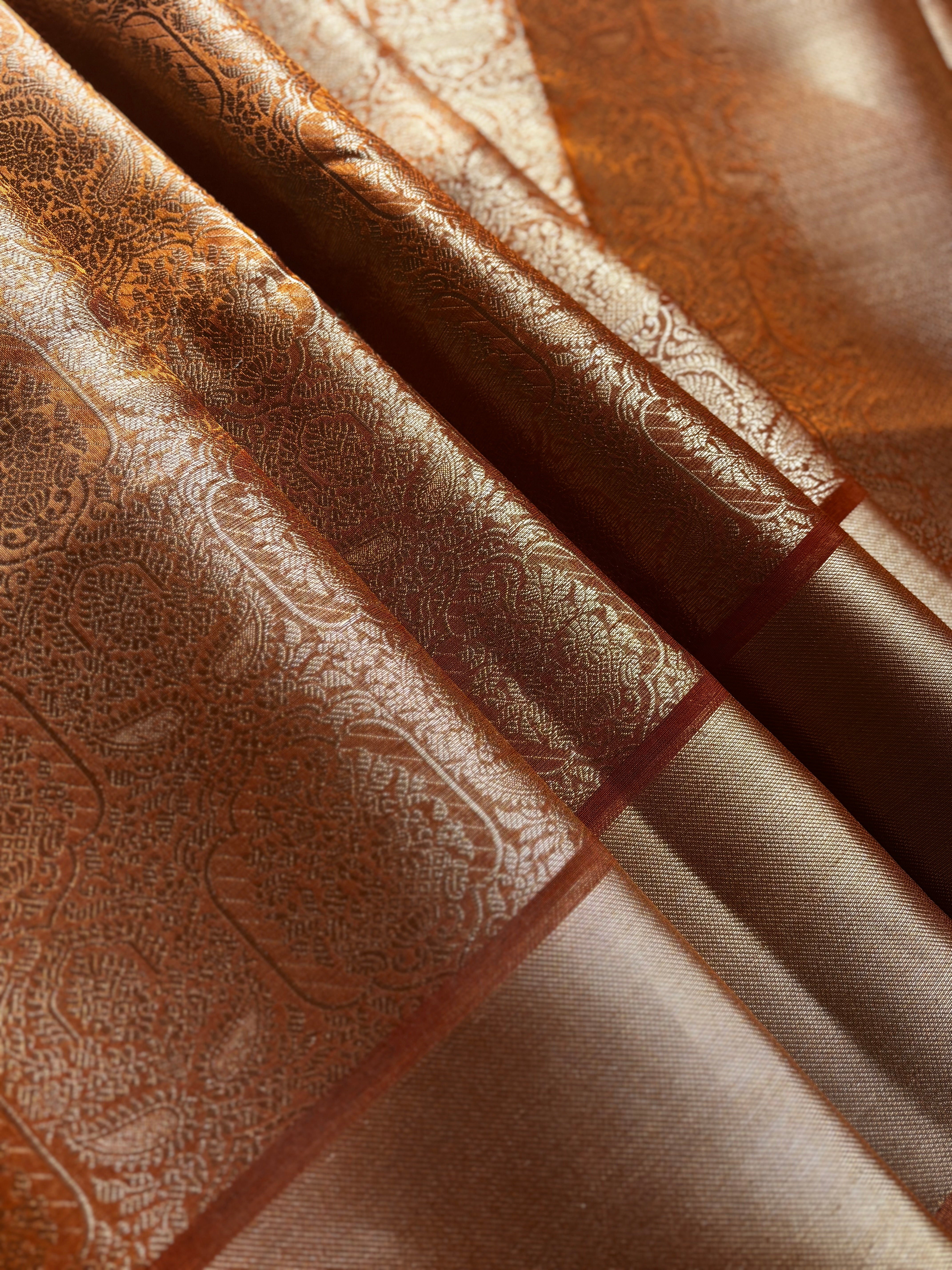 Golden Orange Tissue Copper Zari Saree