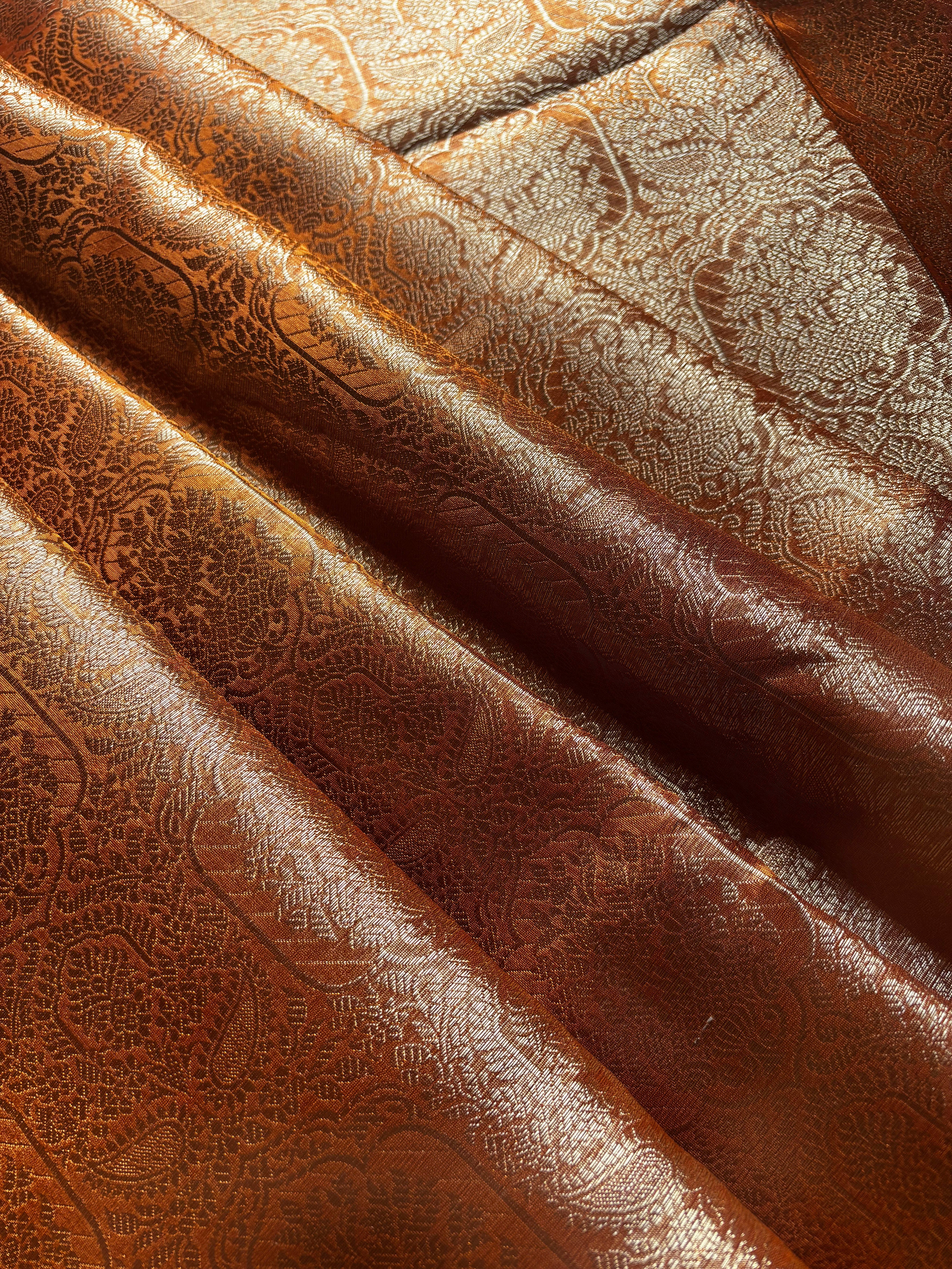 Golden Orange Tissue Copper Zari Saree