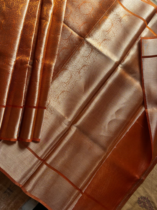 Golden Orange Tissue Copper Zari Saree