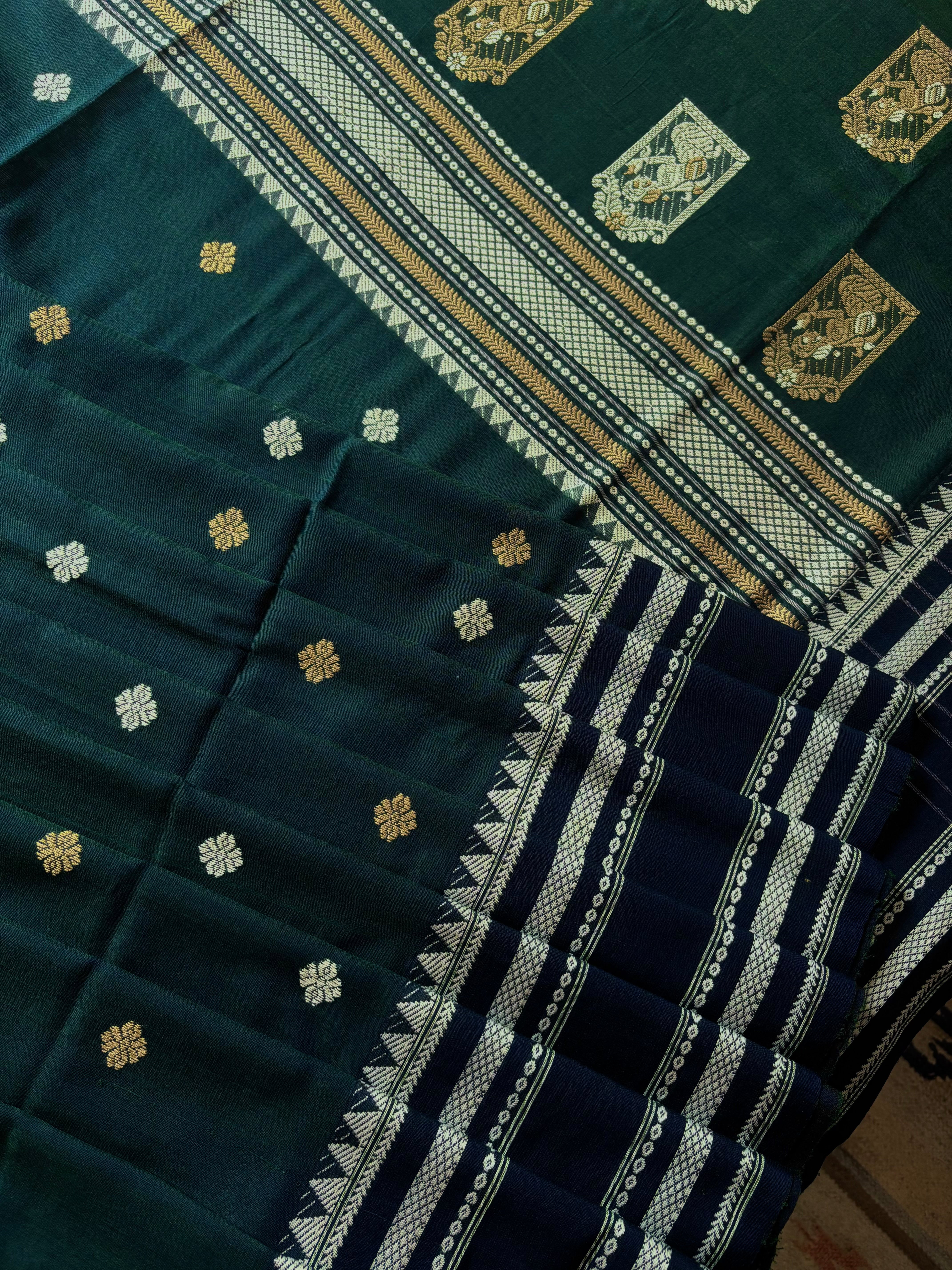 Handwoven Blue Green Dual Toned Phulia Cotton Saree