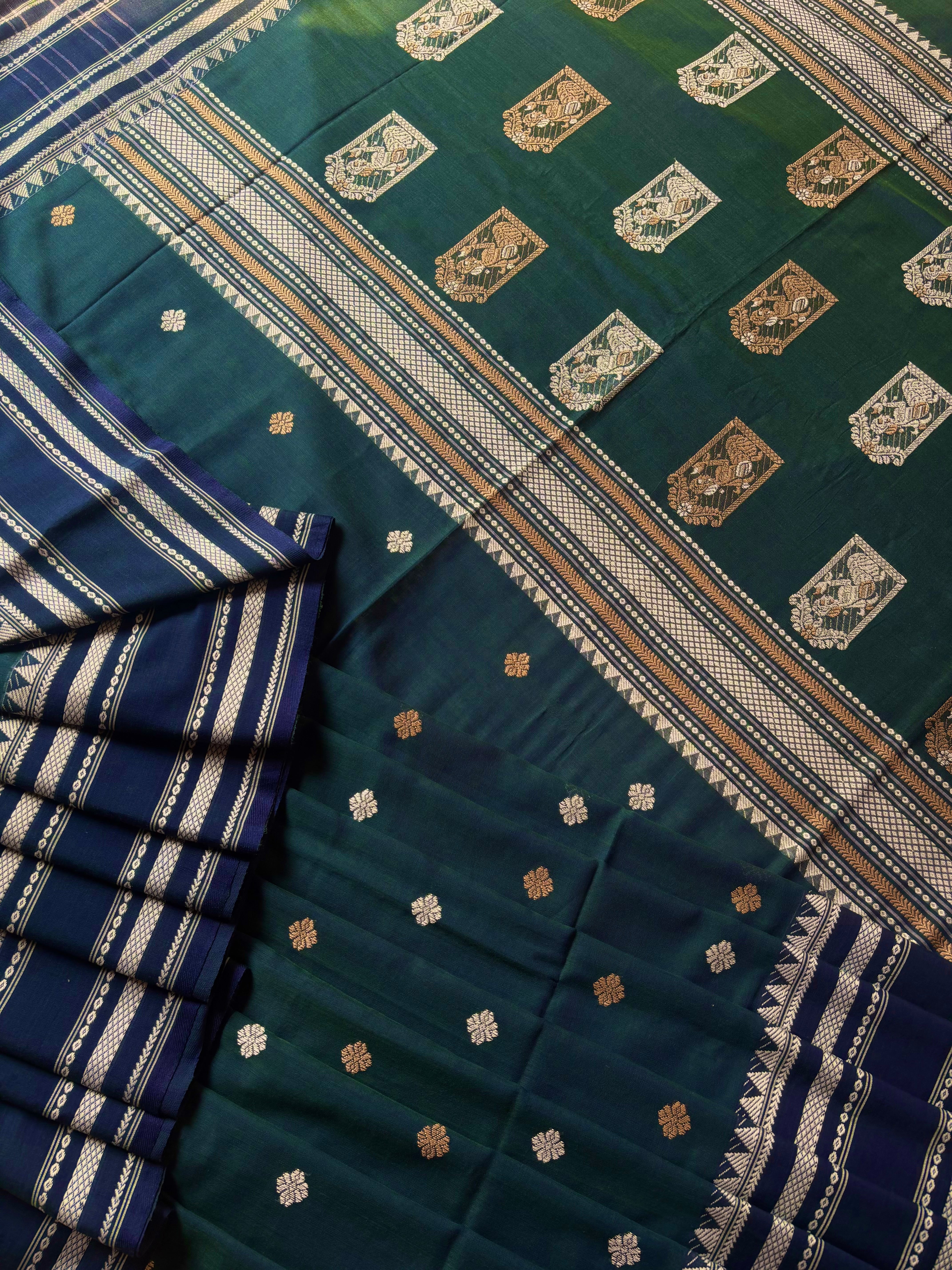 Handwoven Blue Green Dual Toned Phulia Cotton Saree