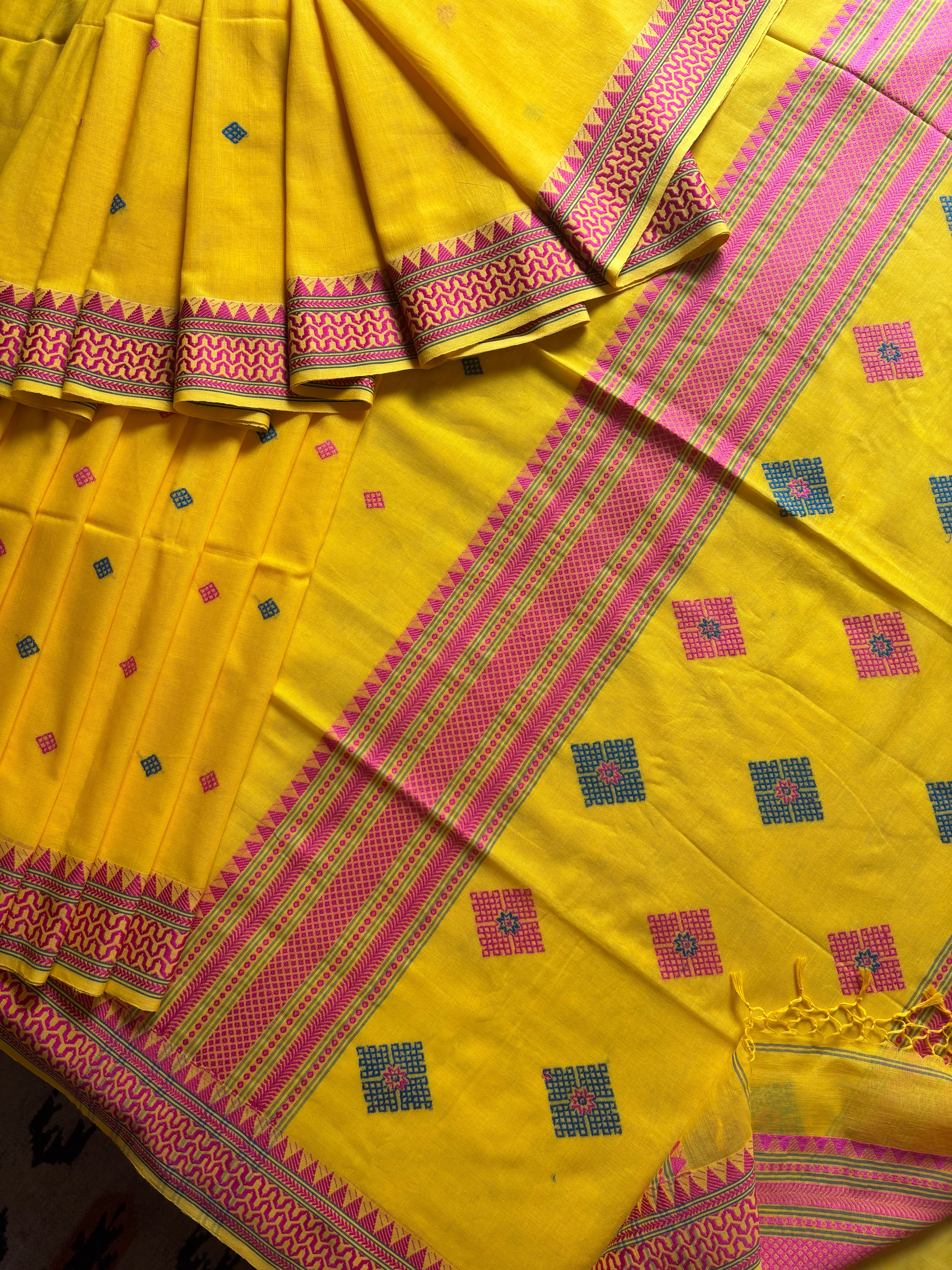 Handwoven Bright Yellow Colour Phulia Cotton Saree