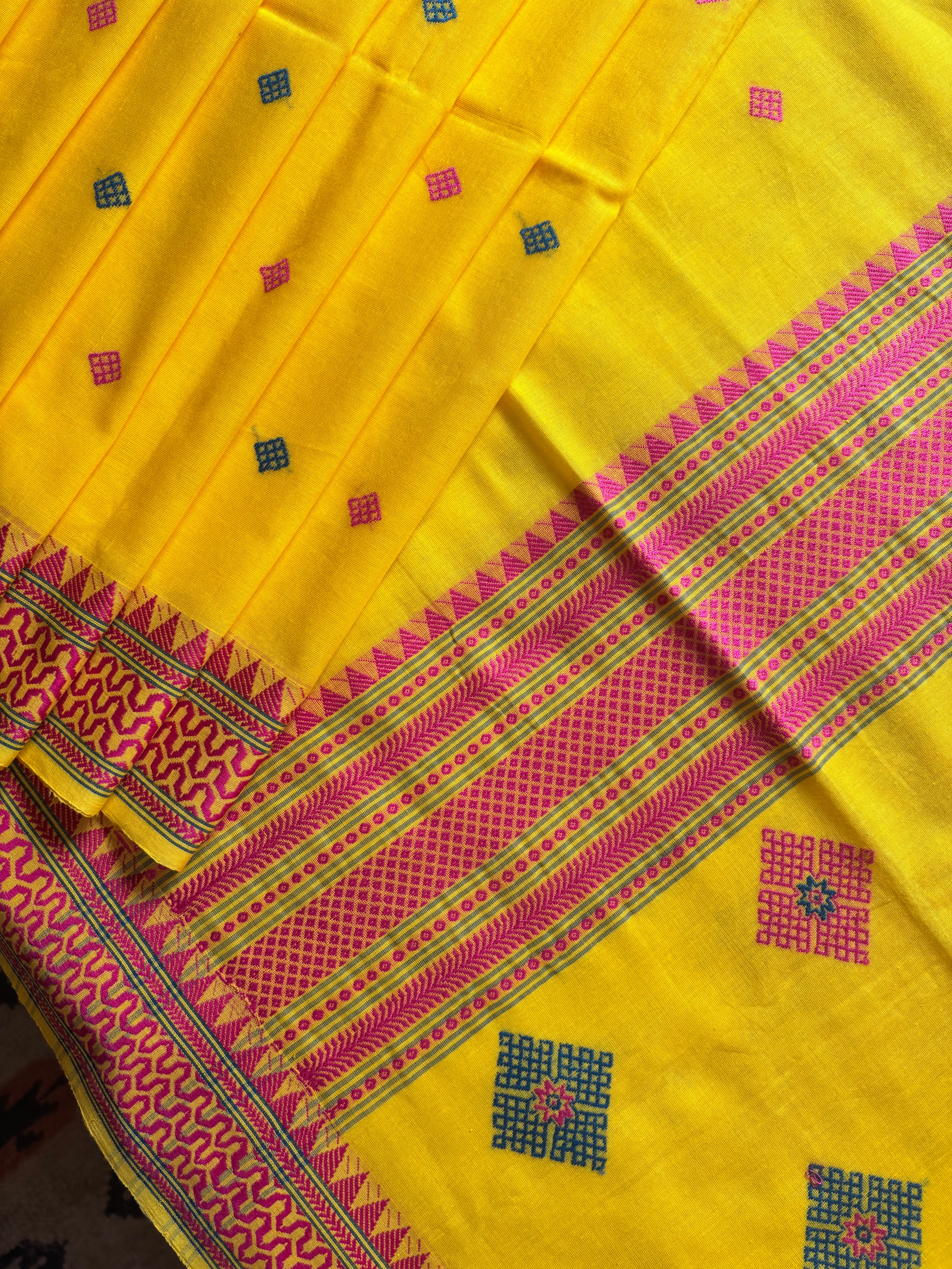 Handwoven Bright Yellow Colour Phulia Cotton Saree