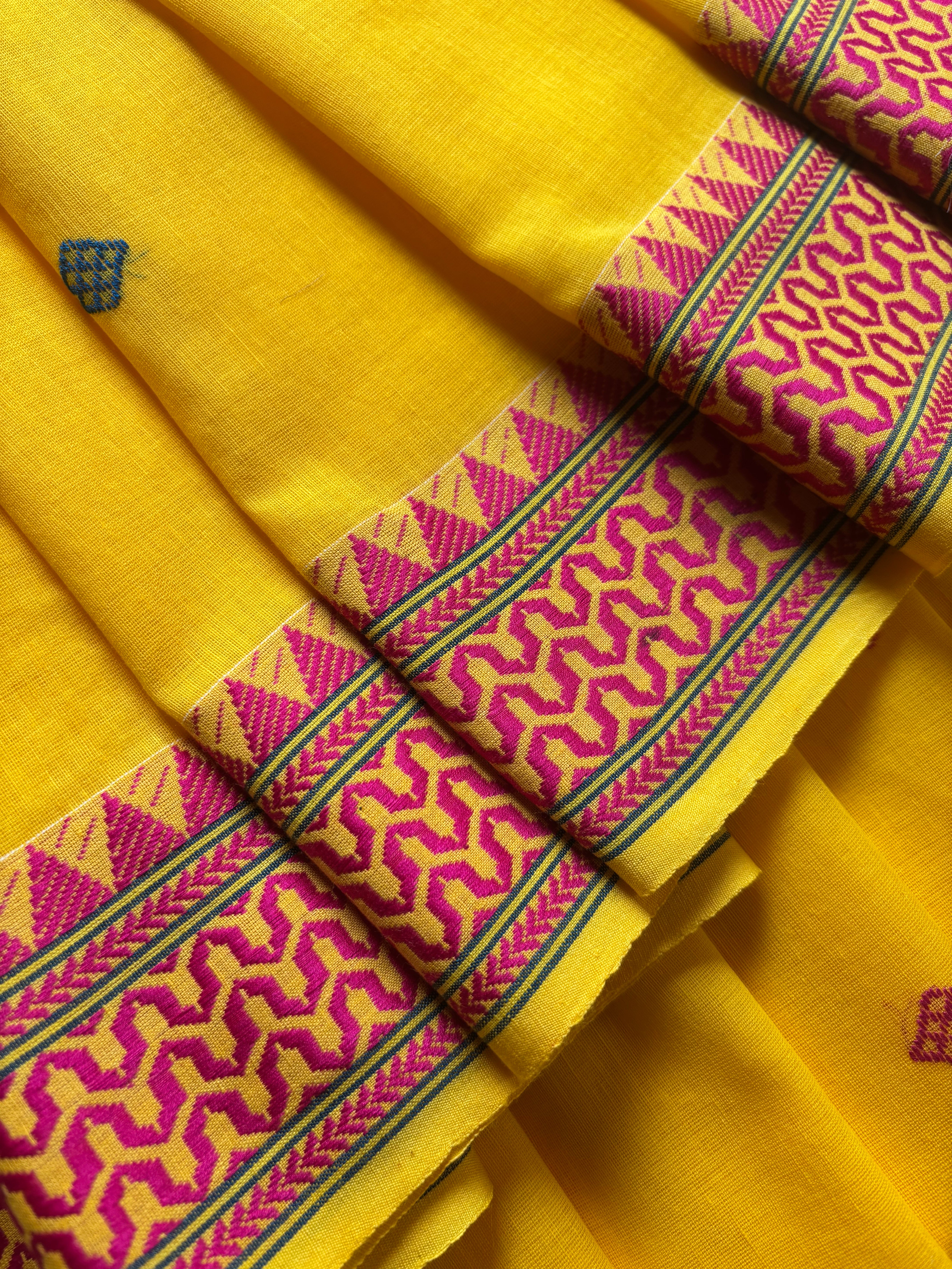 Handwoven Bright Yellow Colour Phulia Cotton Saree