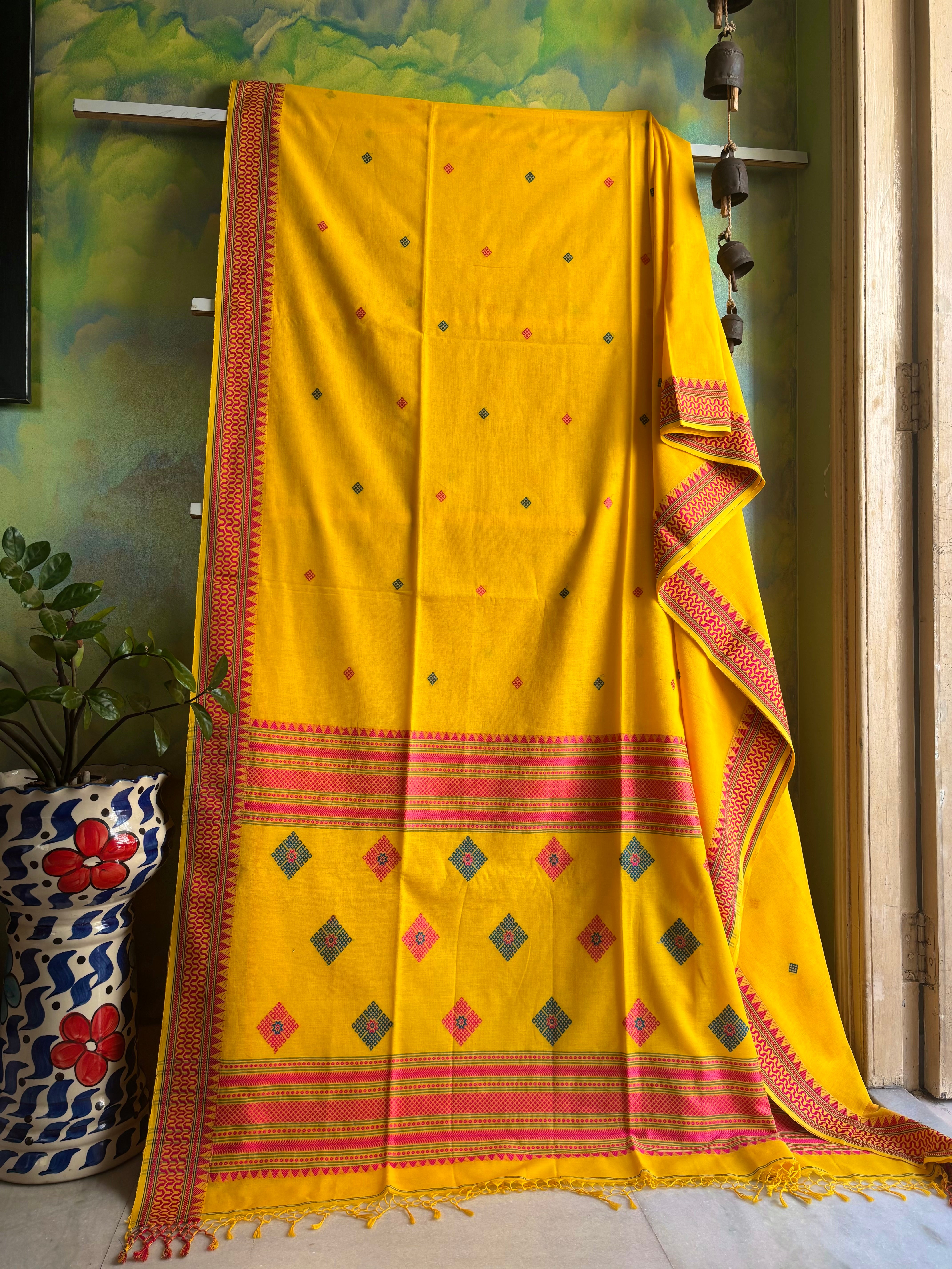 Handwoven Bright Yellow Colour Phulia Cotton Saree