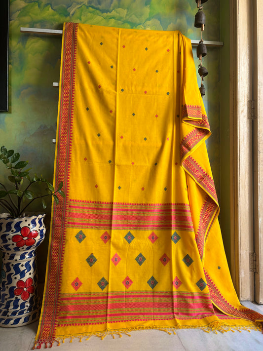 Handwoven Bright Yellow Colour Phulia Cotton Saree