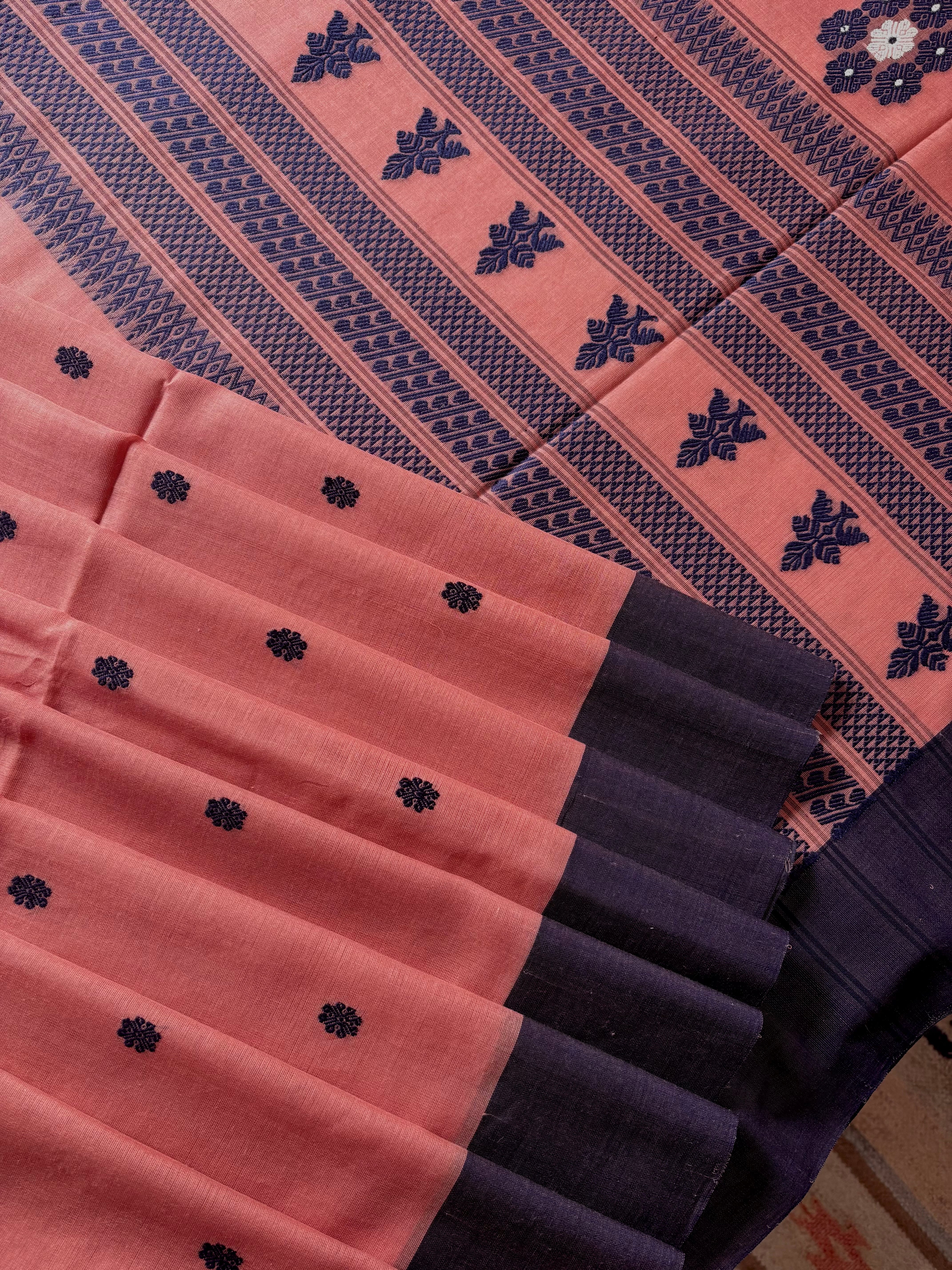 Handwoven Muted Peach Colour Phulia Cotton Saree