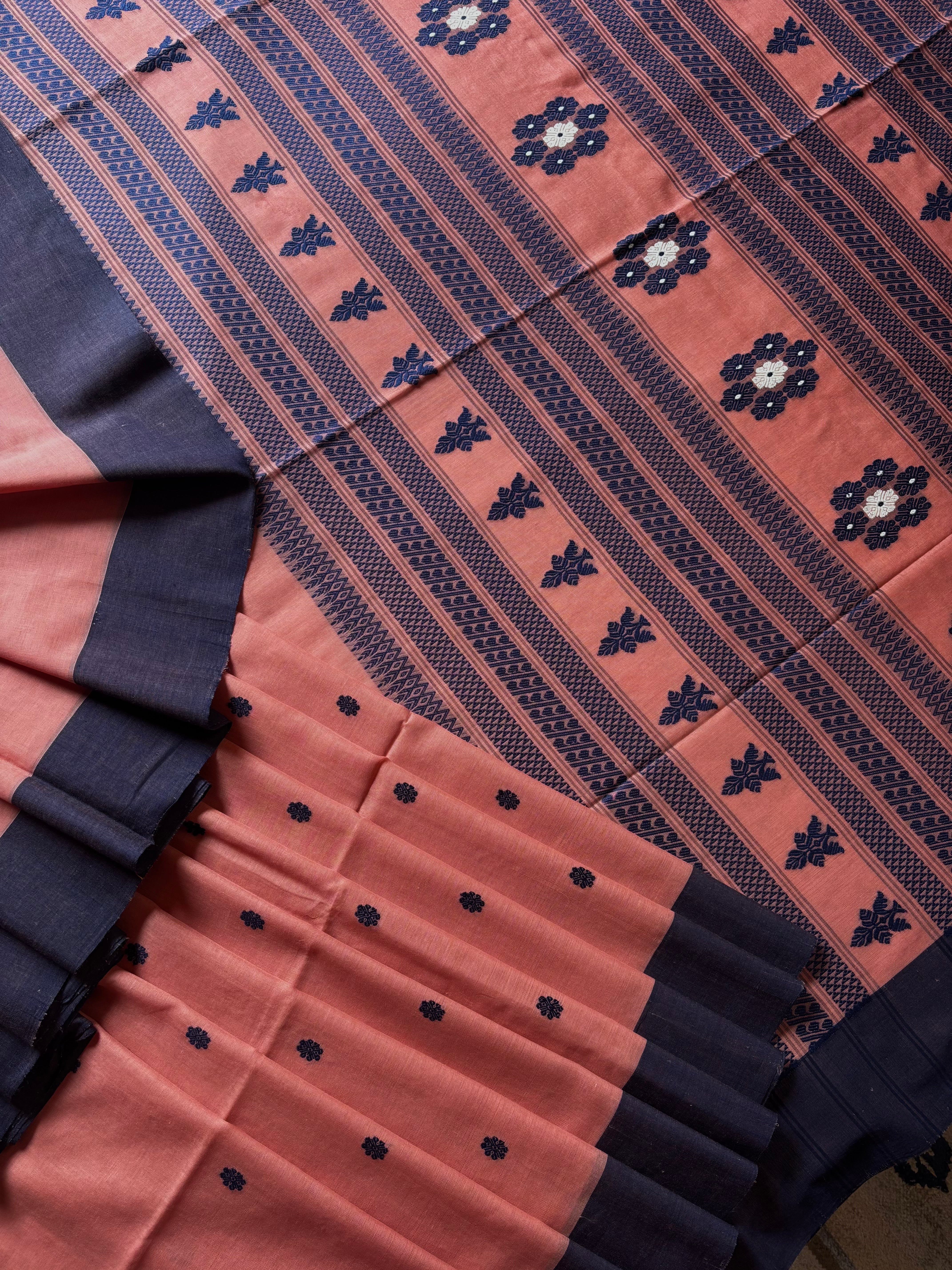 Handwoven Muted Peach Colour Phulia Cotton Saree