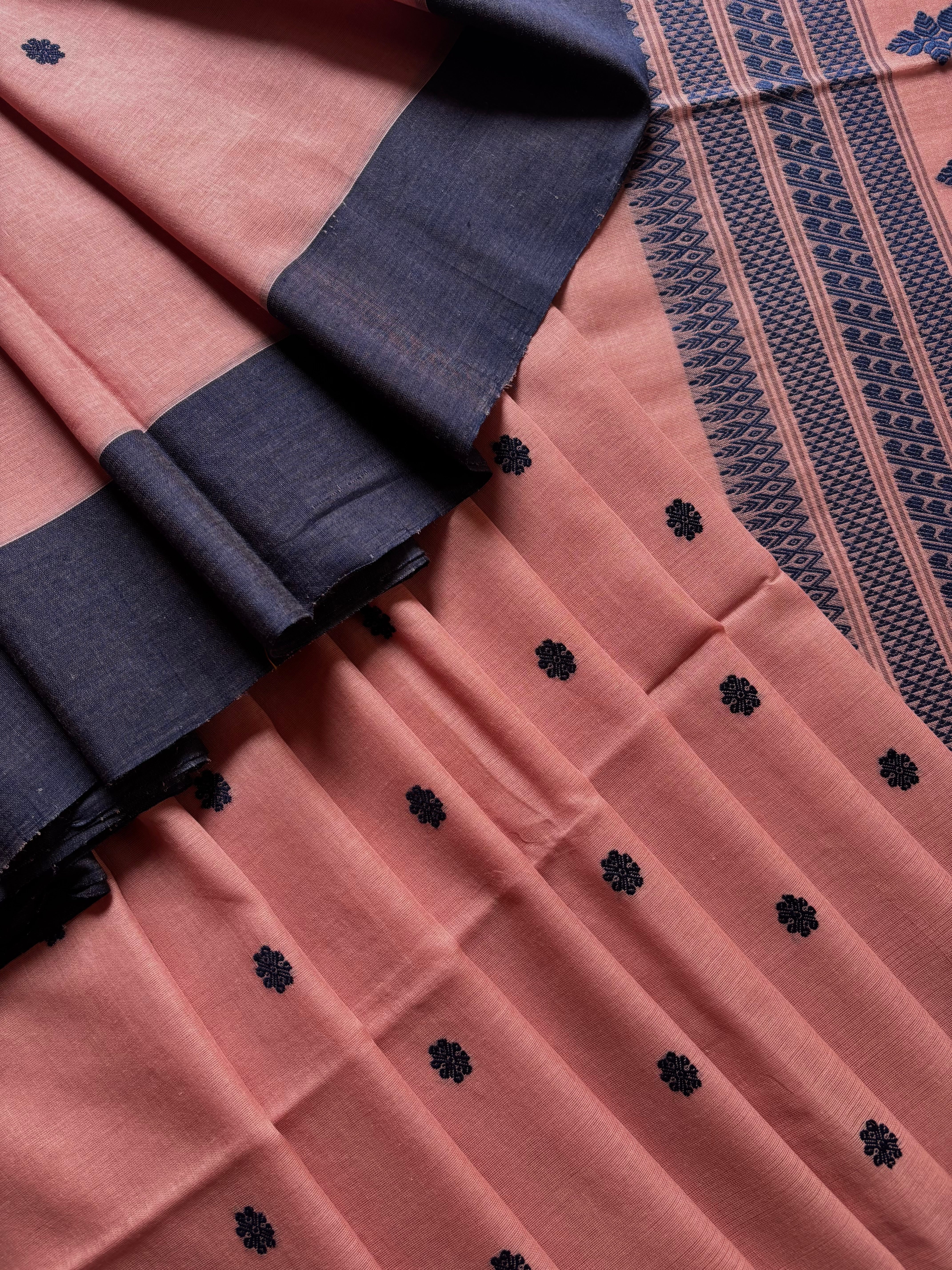 Handwoven Muted Peach Colour Phulia Cotton Saree