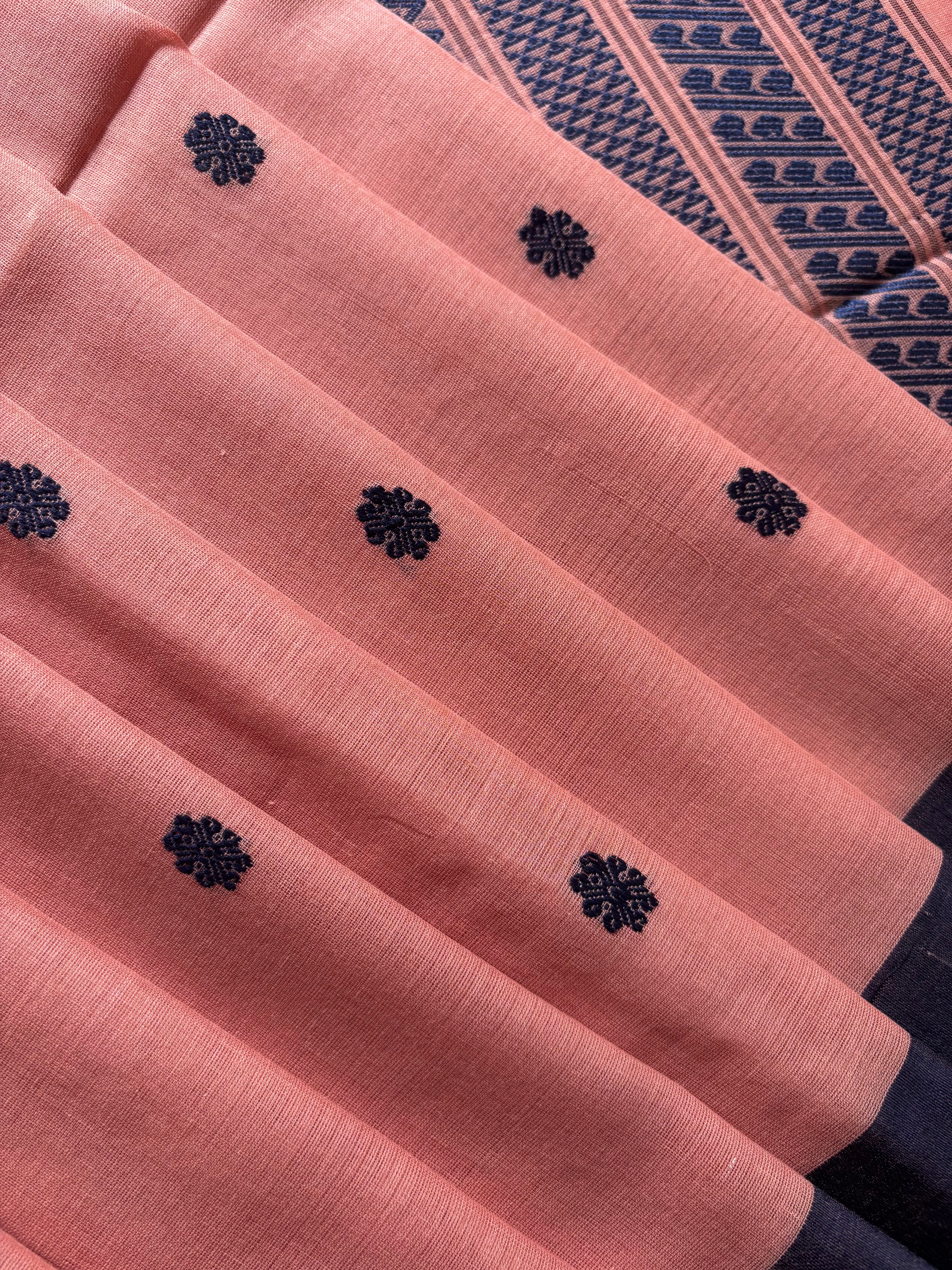 Handwoven Muted Peach Colour Phulia Cotton Saree
