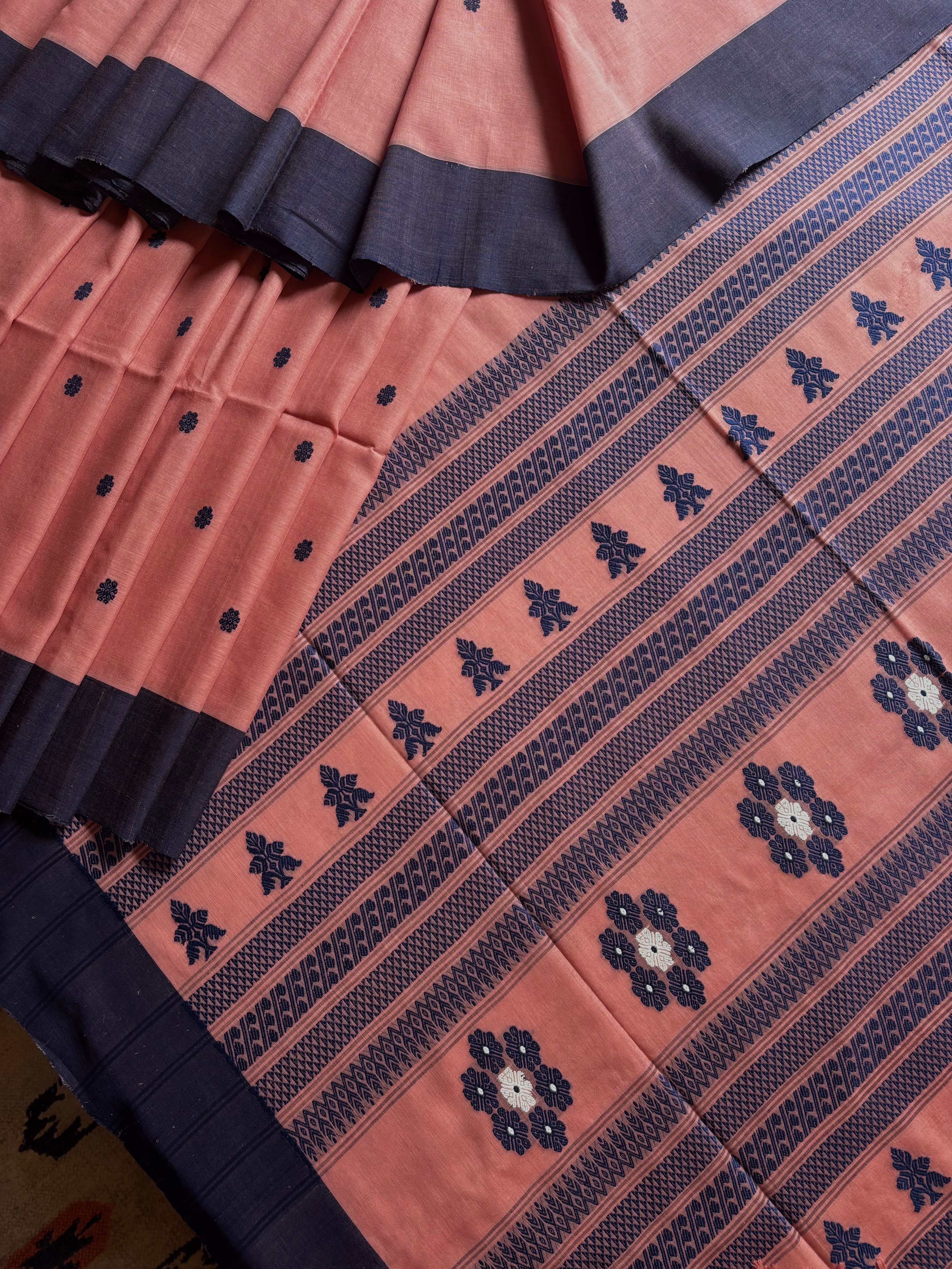 Handwoven Muted Peach Colour Phulia Cotton Saree