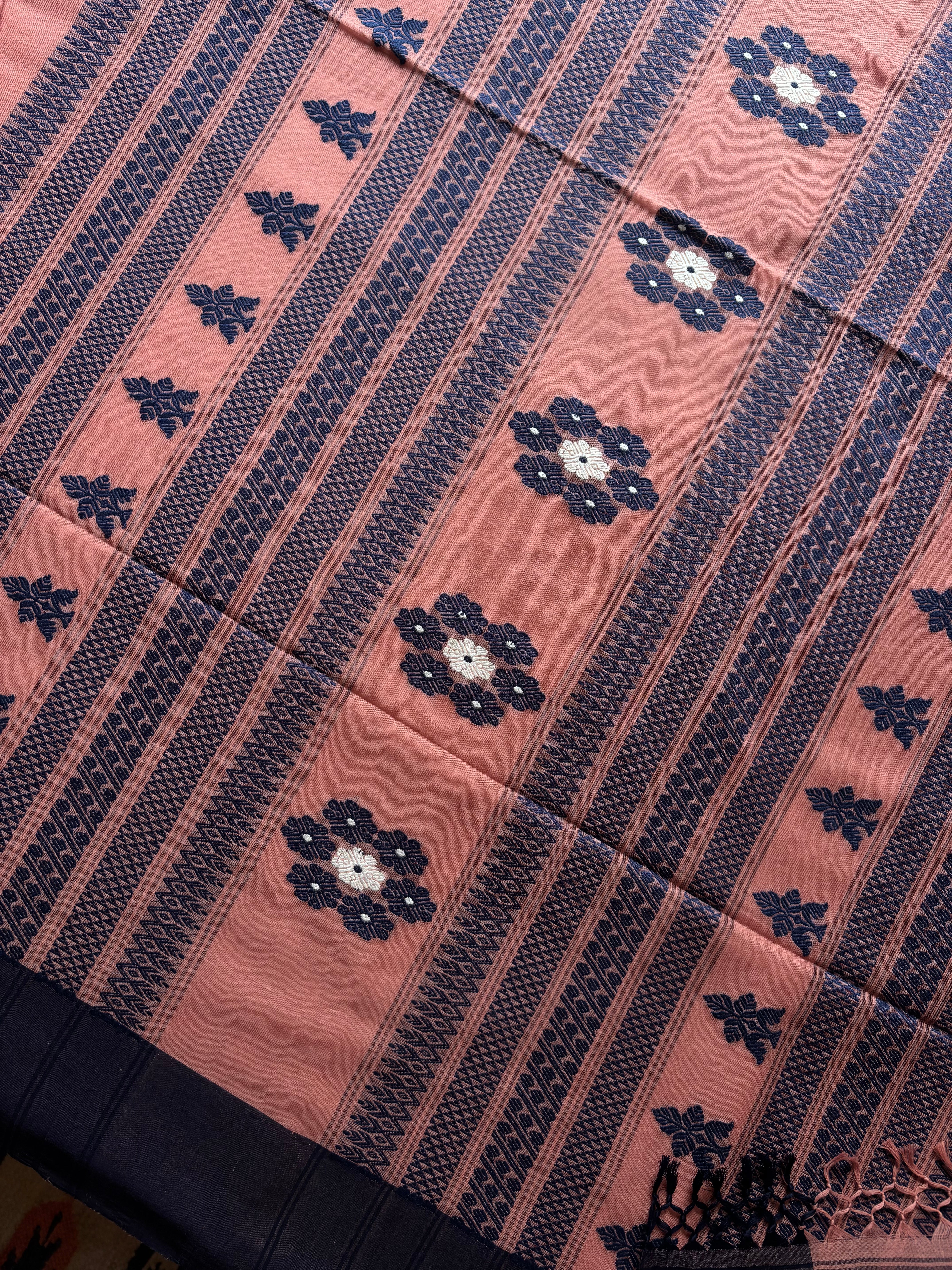 Handwoven Muted Peach Colour Phulia Cotton Saree