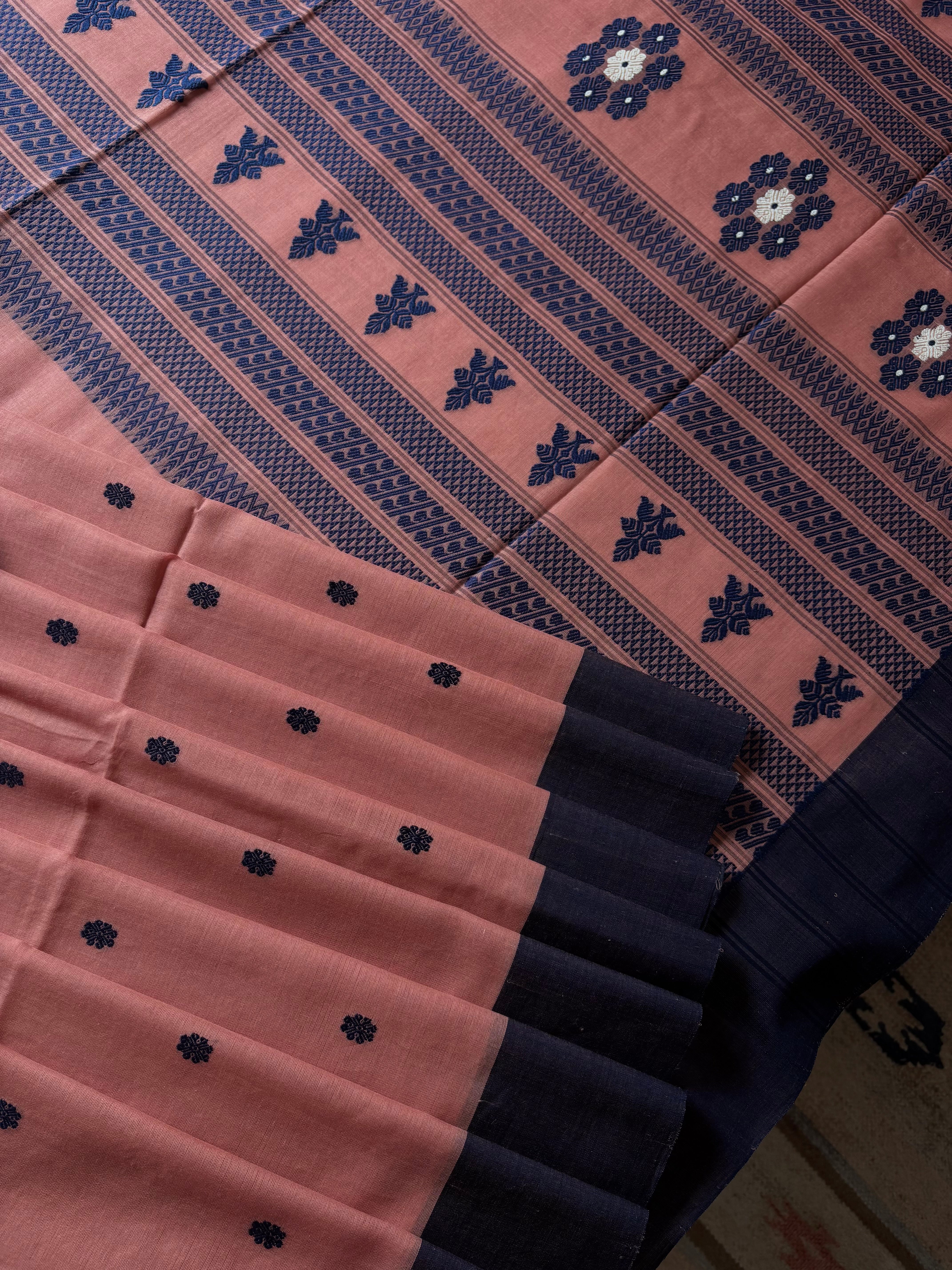 Handwoven Muted Peach Colour Phulia Cotton Saree