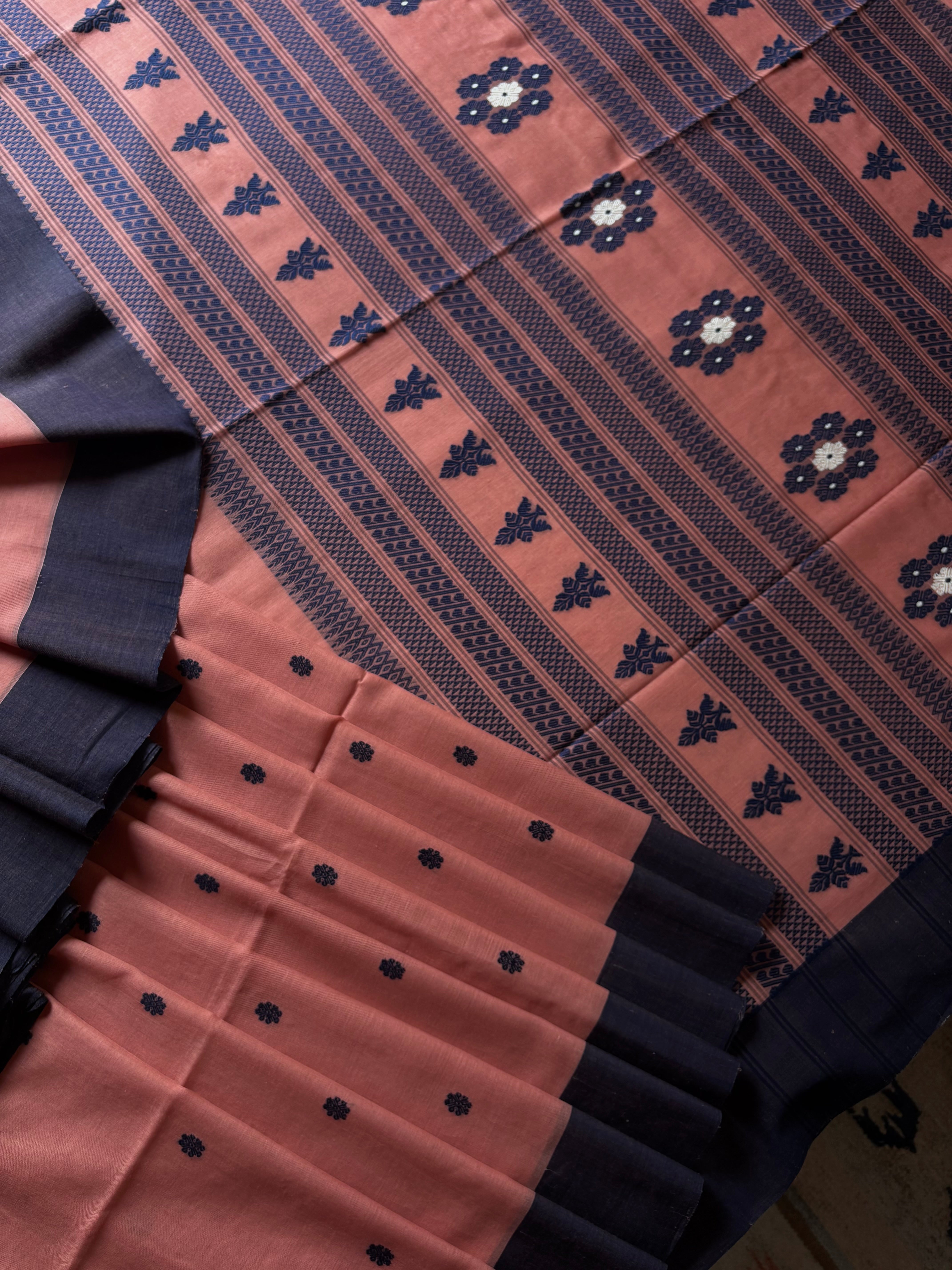 Handwoven Muted Peach Colour Phulia Cotton Saree