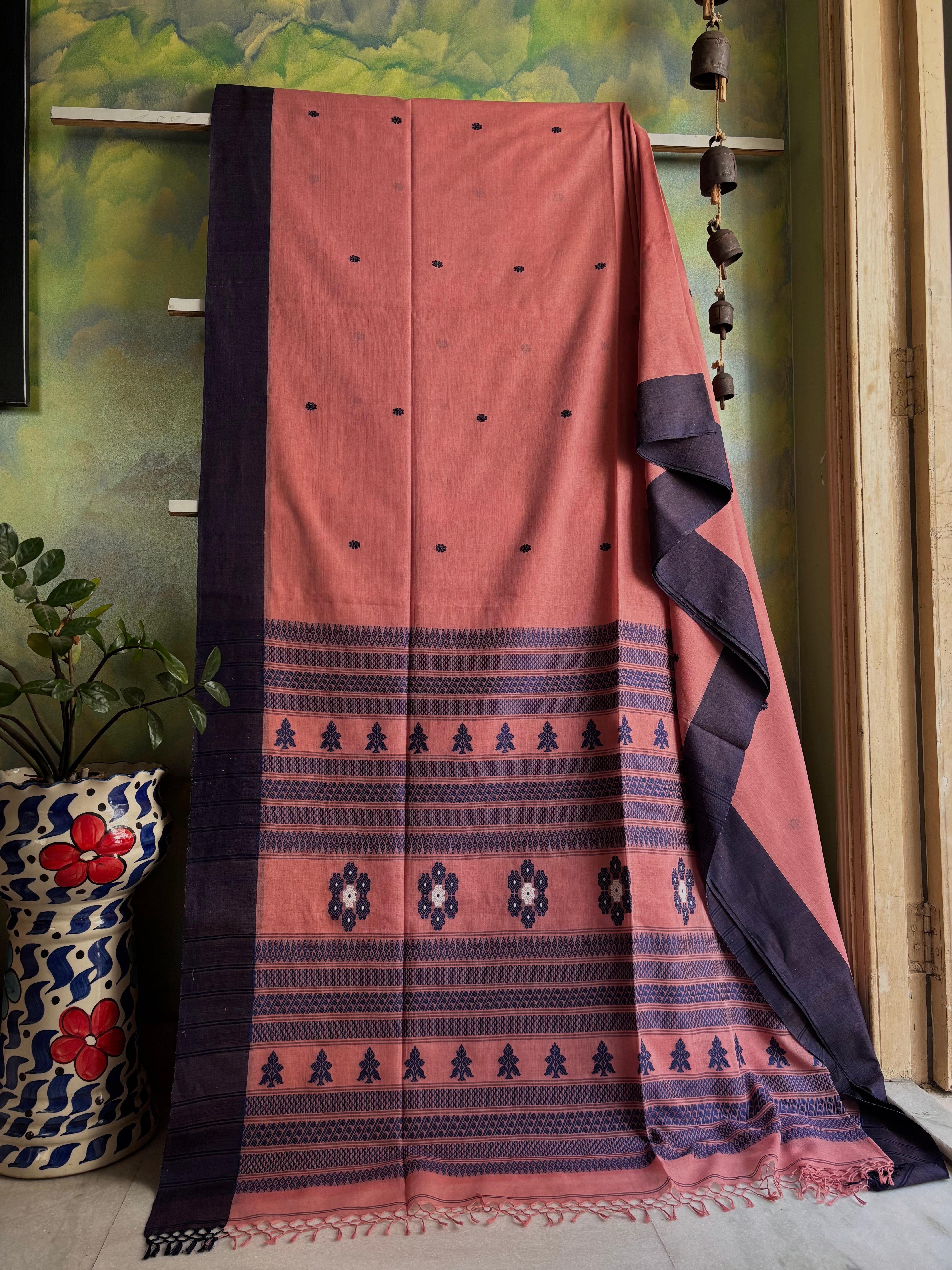 Handwoven Muted Peach Colour Phulia Cotton Saree