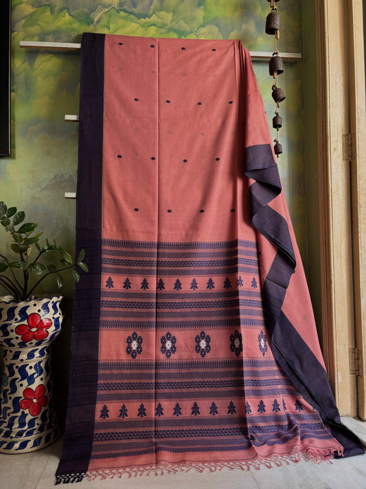 Handwoven Muted Peach Colour Phulia Cotton Saree