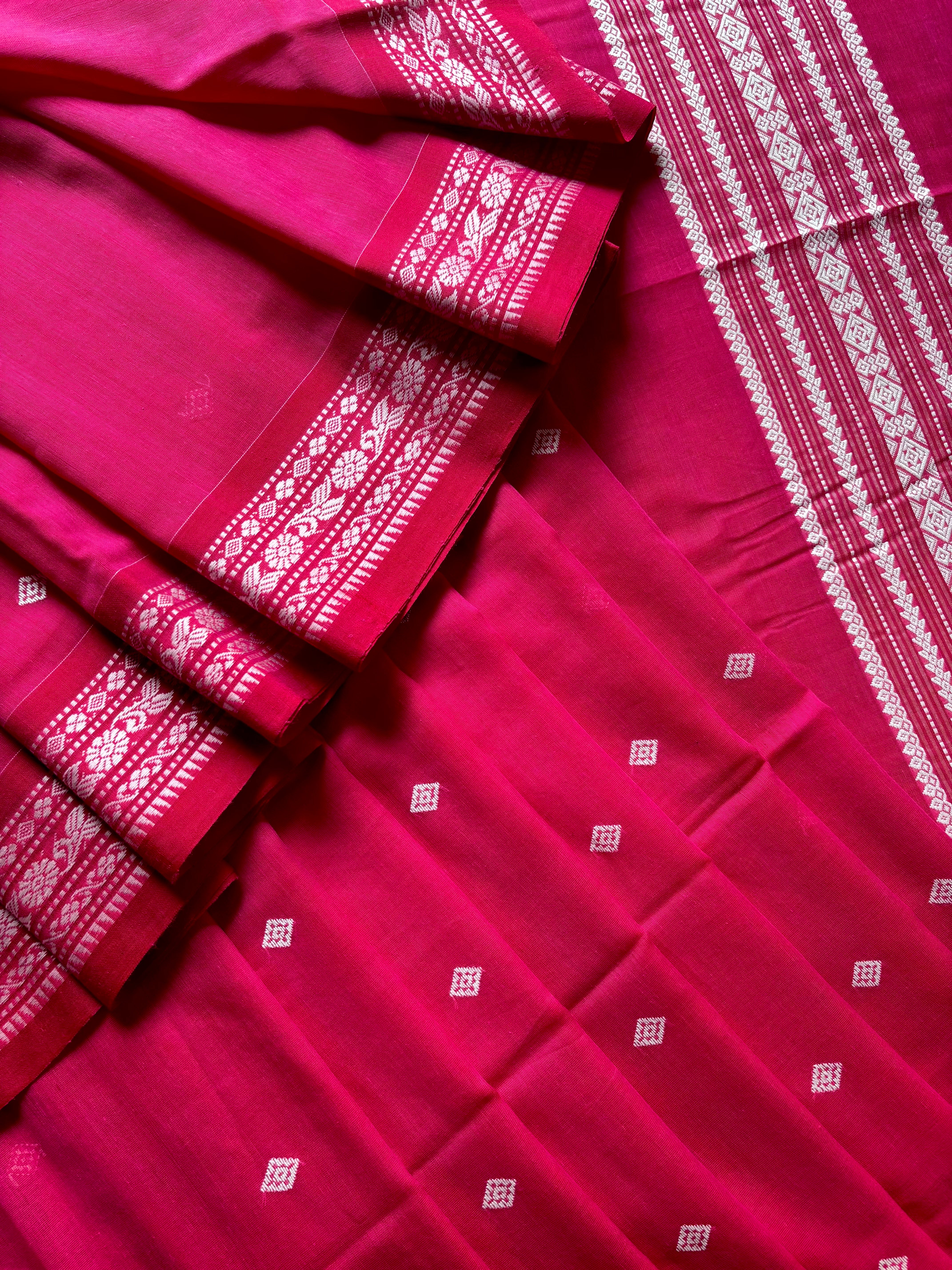 Handwoven Pink Red Dual Toned Phulia Cotton Saree