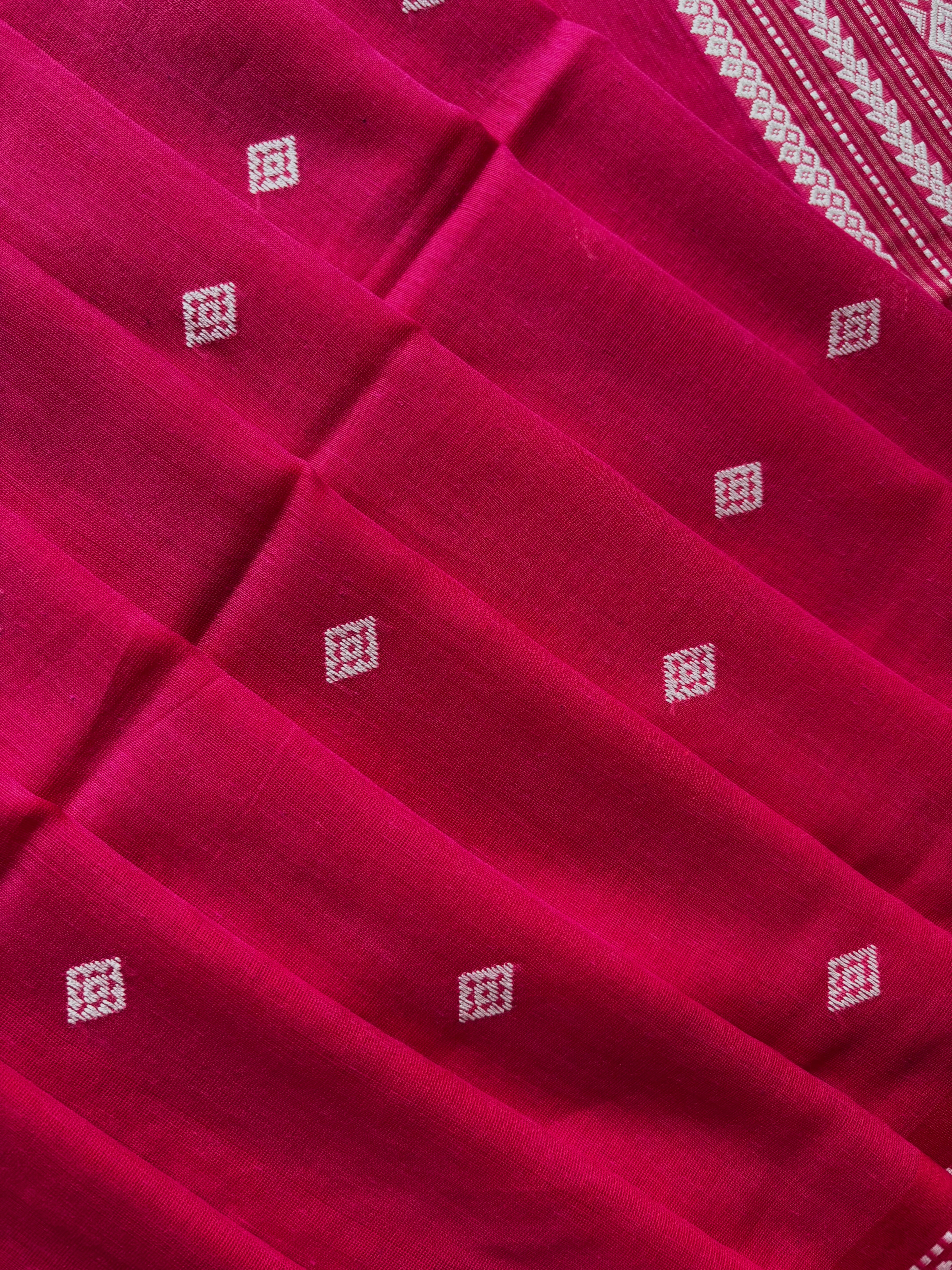 Handwoven Pink Red Dual Toned Phulia Cotton Saree