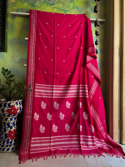 Handwoven Pink Red Dual Toned Phulia Cotton Saree