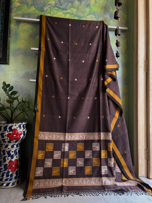 Handwoven Light Brown Colour Phulia Cotton Saree