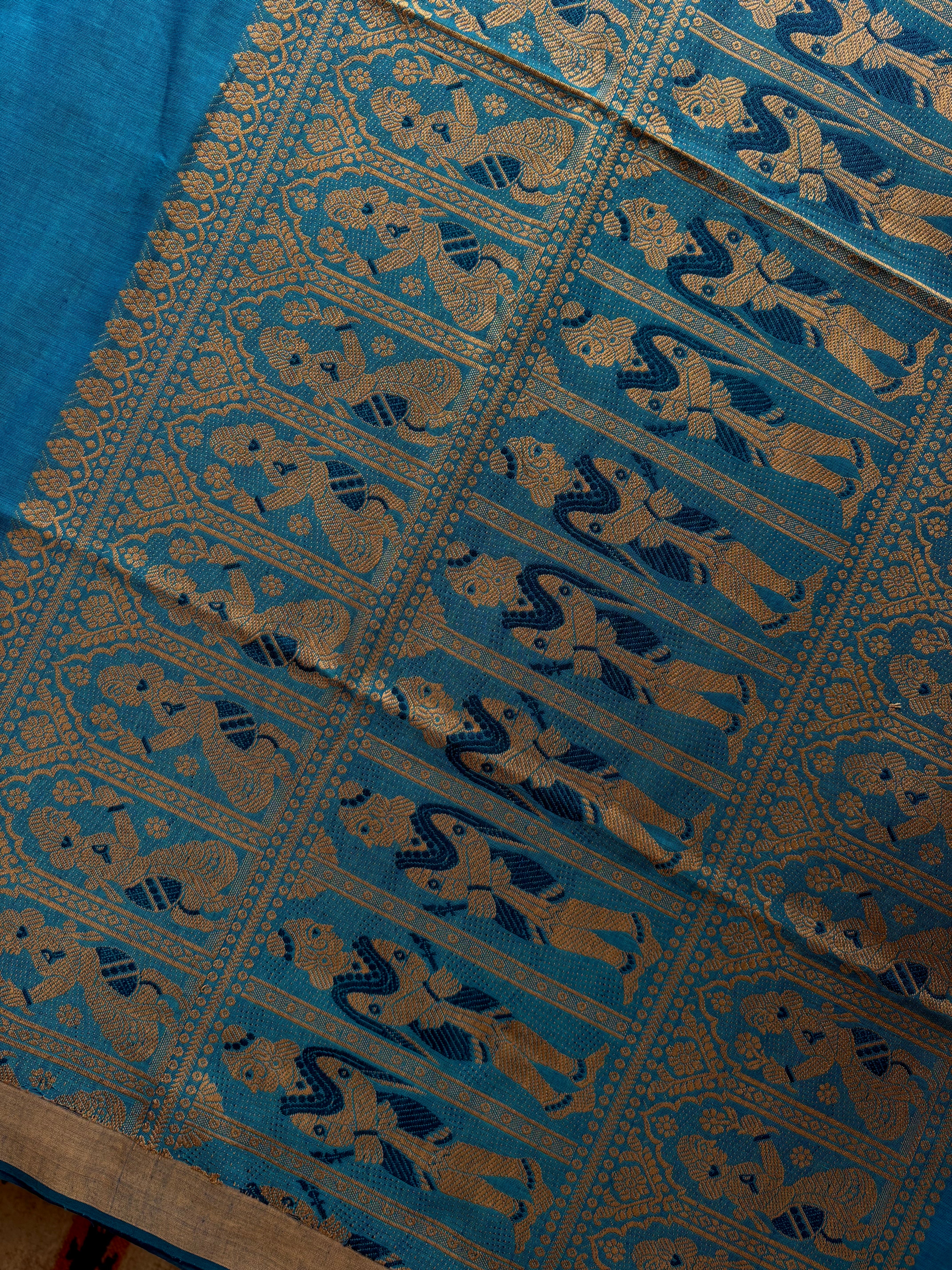 Handwoven Dual Toned Blue Colour Cotton Baluchari Saree