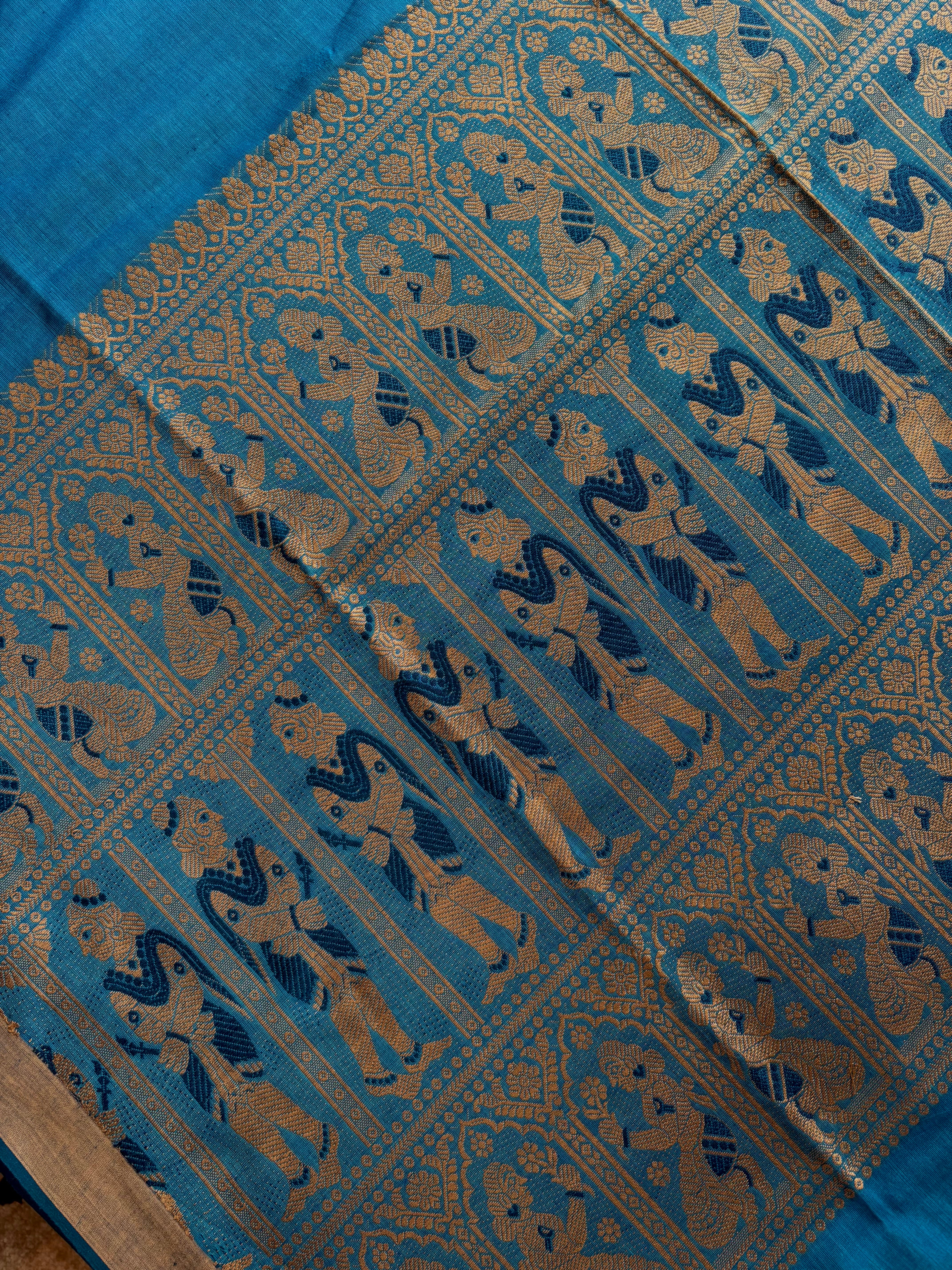 Handwoven Dual Toned Blue Colour Cotton Baluchari Saree