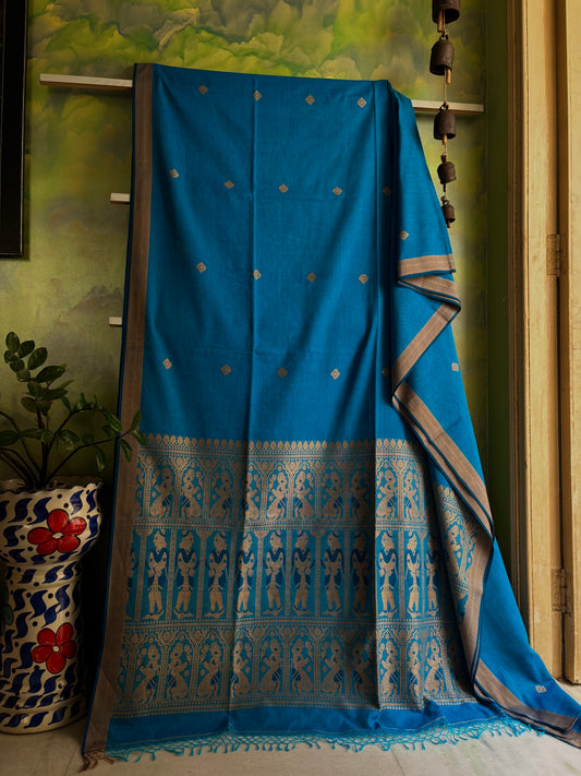 Handwoven Dual Toned Blue Colour Cotton Baluchari Saree
